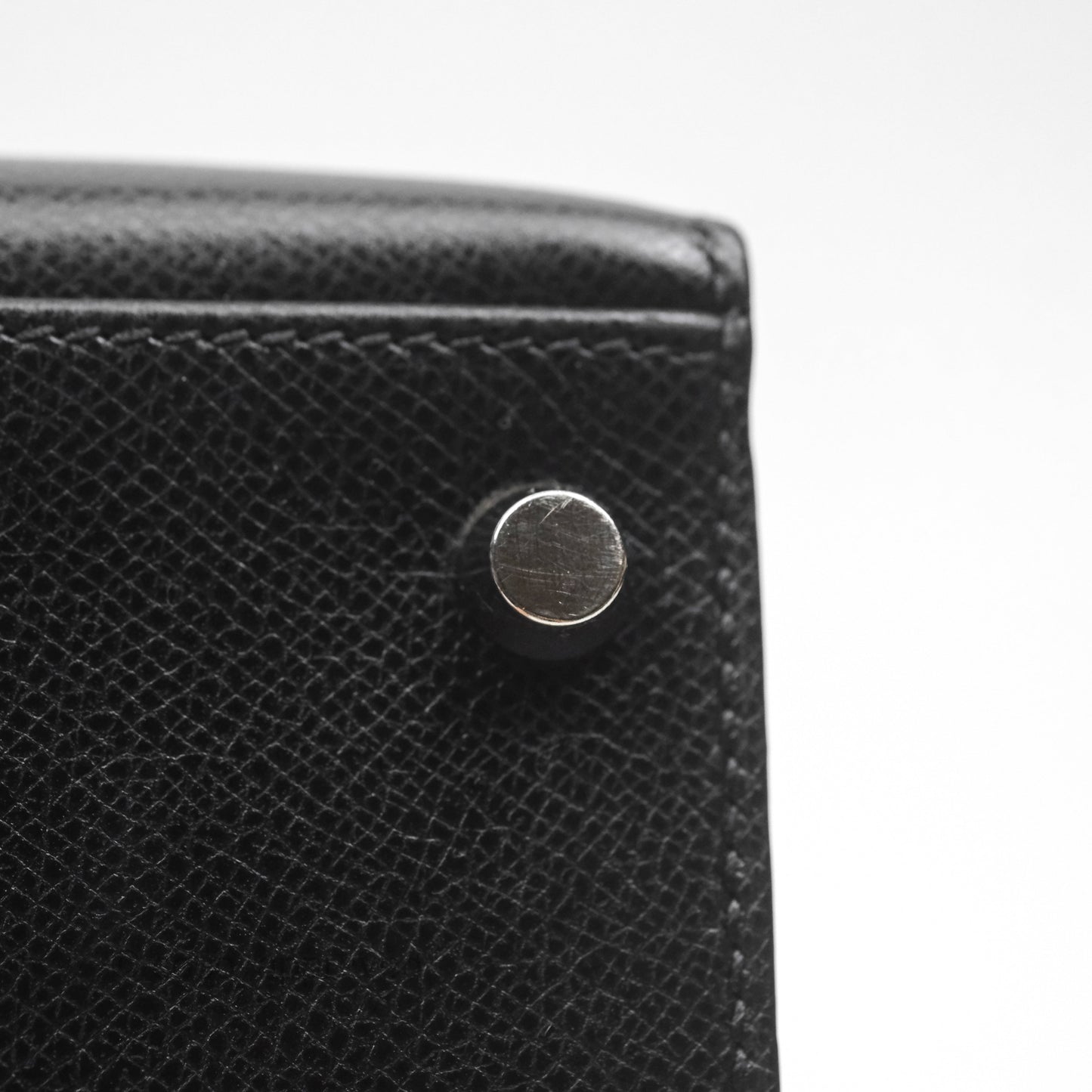 Hermès Vintage Kelly 28 Sellier Noir 89 Courchevel Palladium Hardware