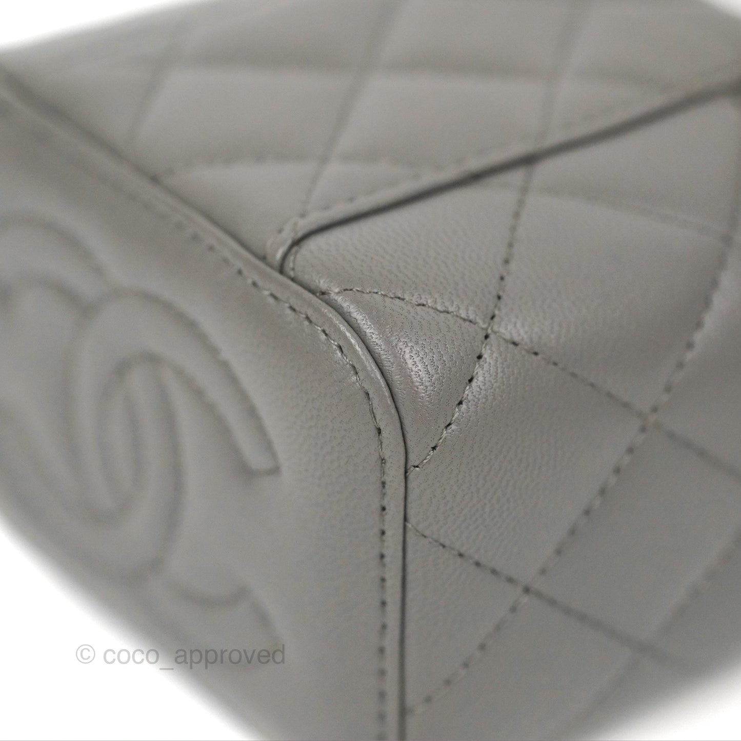 Chanel Mini Top Handle Vanity With Chain Dark Grey Lambskin Gold Hardware