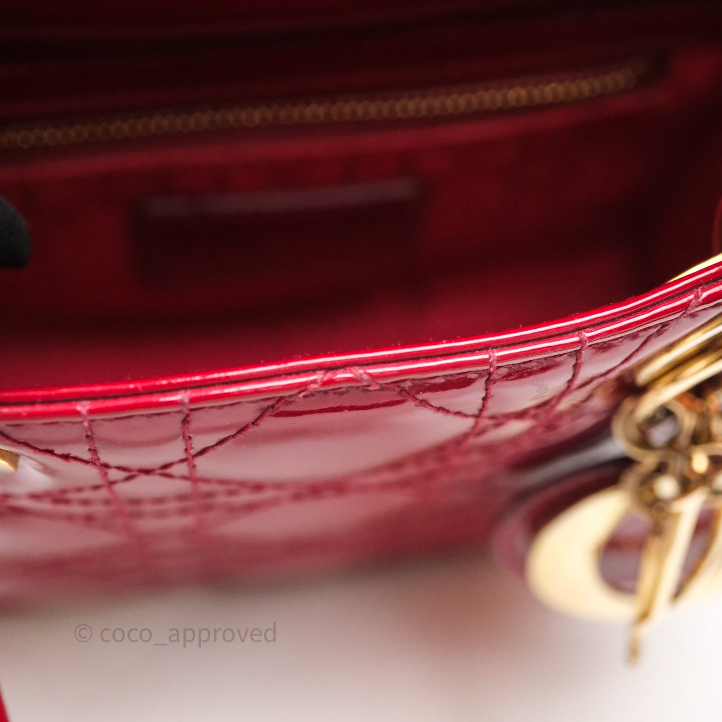 Christian Dior Mini Lady Dior Red Patent Cannage Gold Hardware