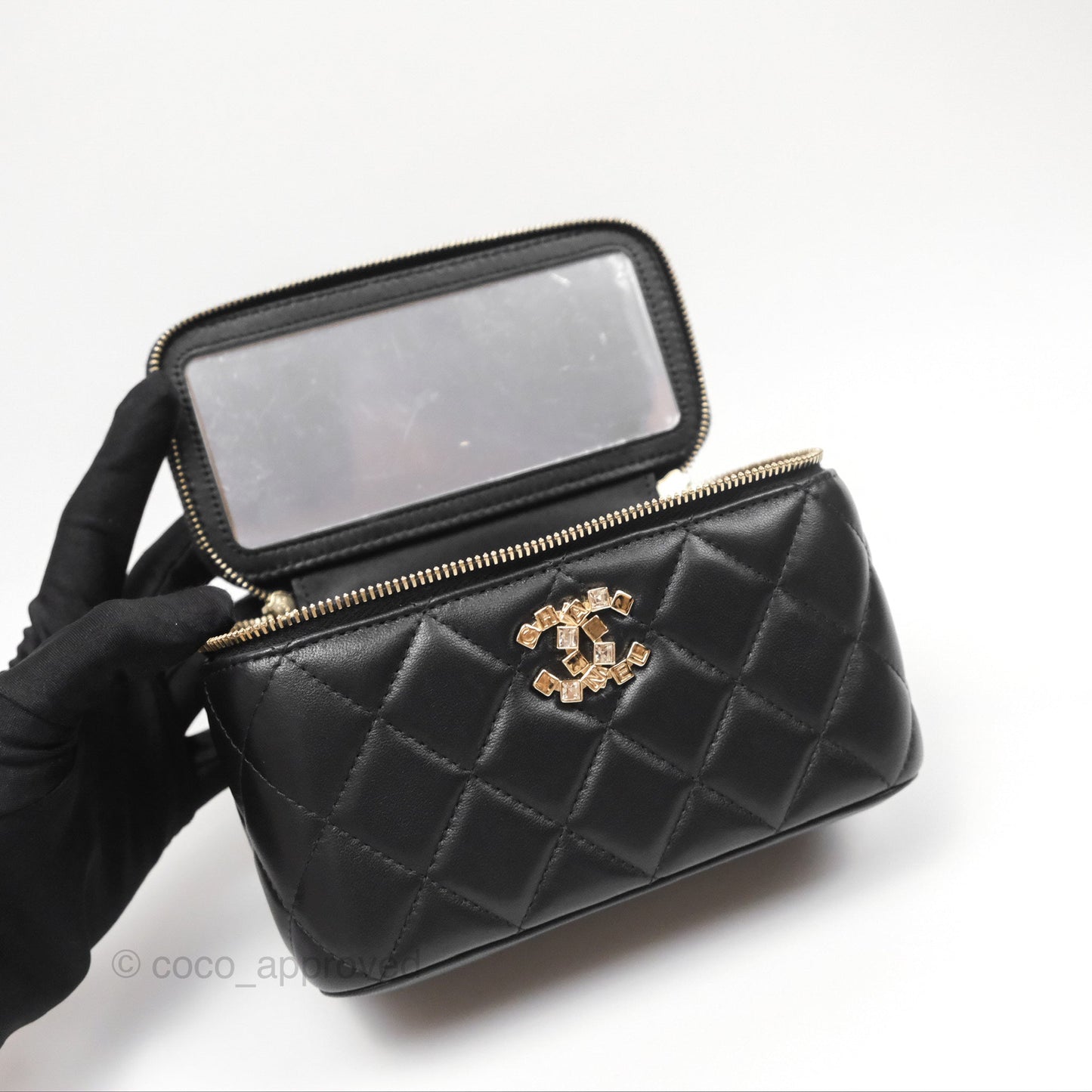 Chanel Vanity Rectangular Top Handle Black Lambskin Gold Hardware