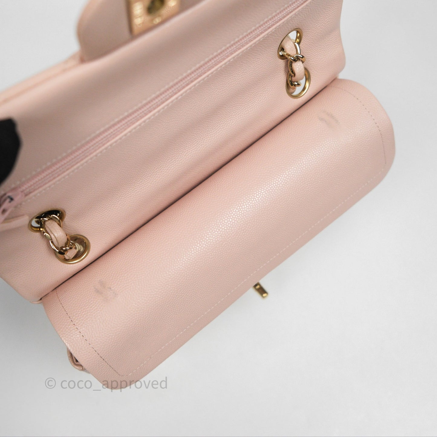Chanel Small Classic Flap Quilted Rose Clair Caviar Gold Hardware