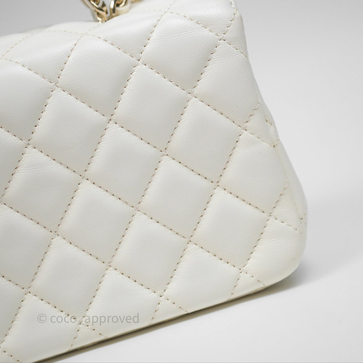 Chanel Crystals Top Handle Mini Rectangular Flap Bag White Lambskin Gold Hardware