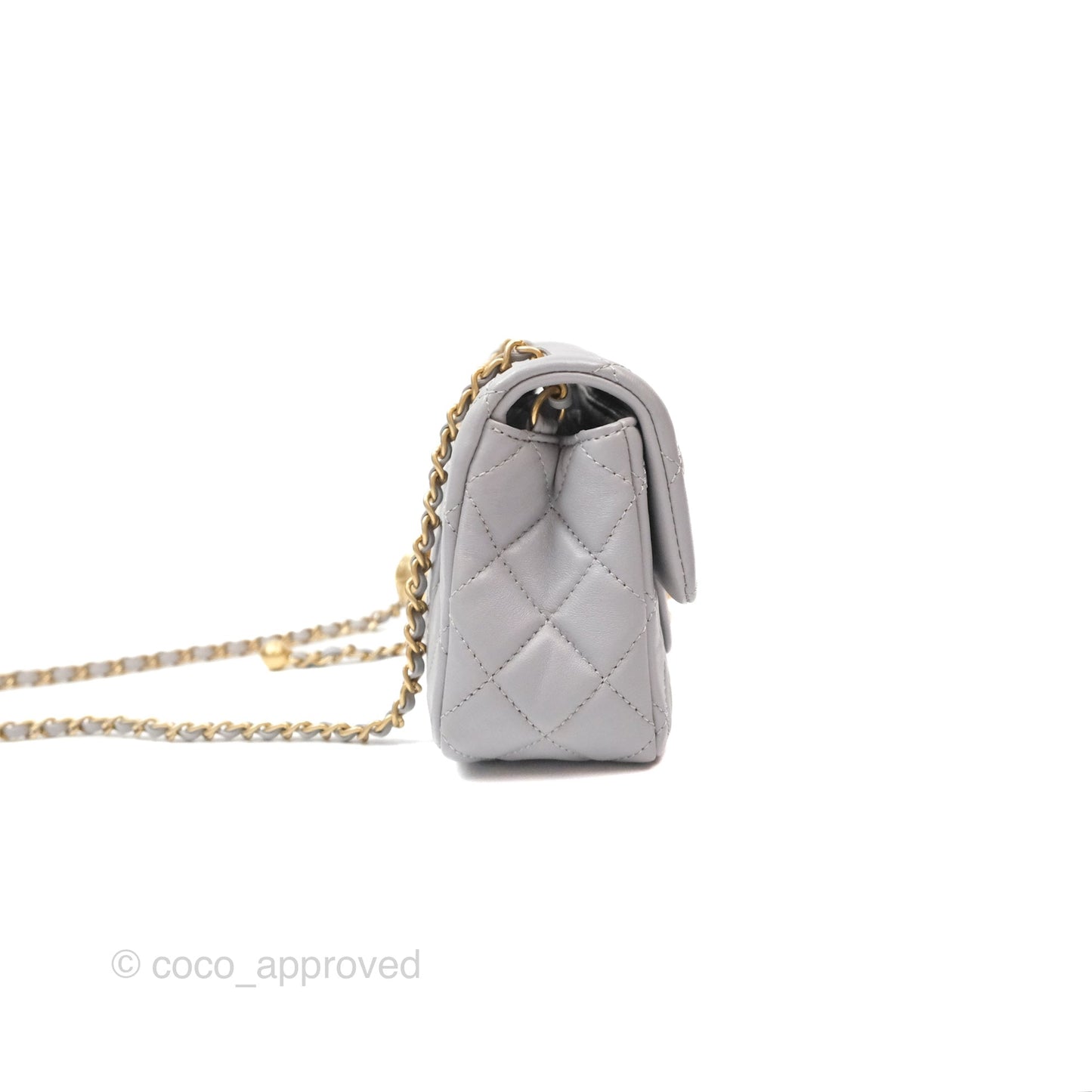Chanel Pearl Crush Mini Rectangular Grey Lambskin Aged Gold Hardware