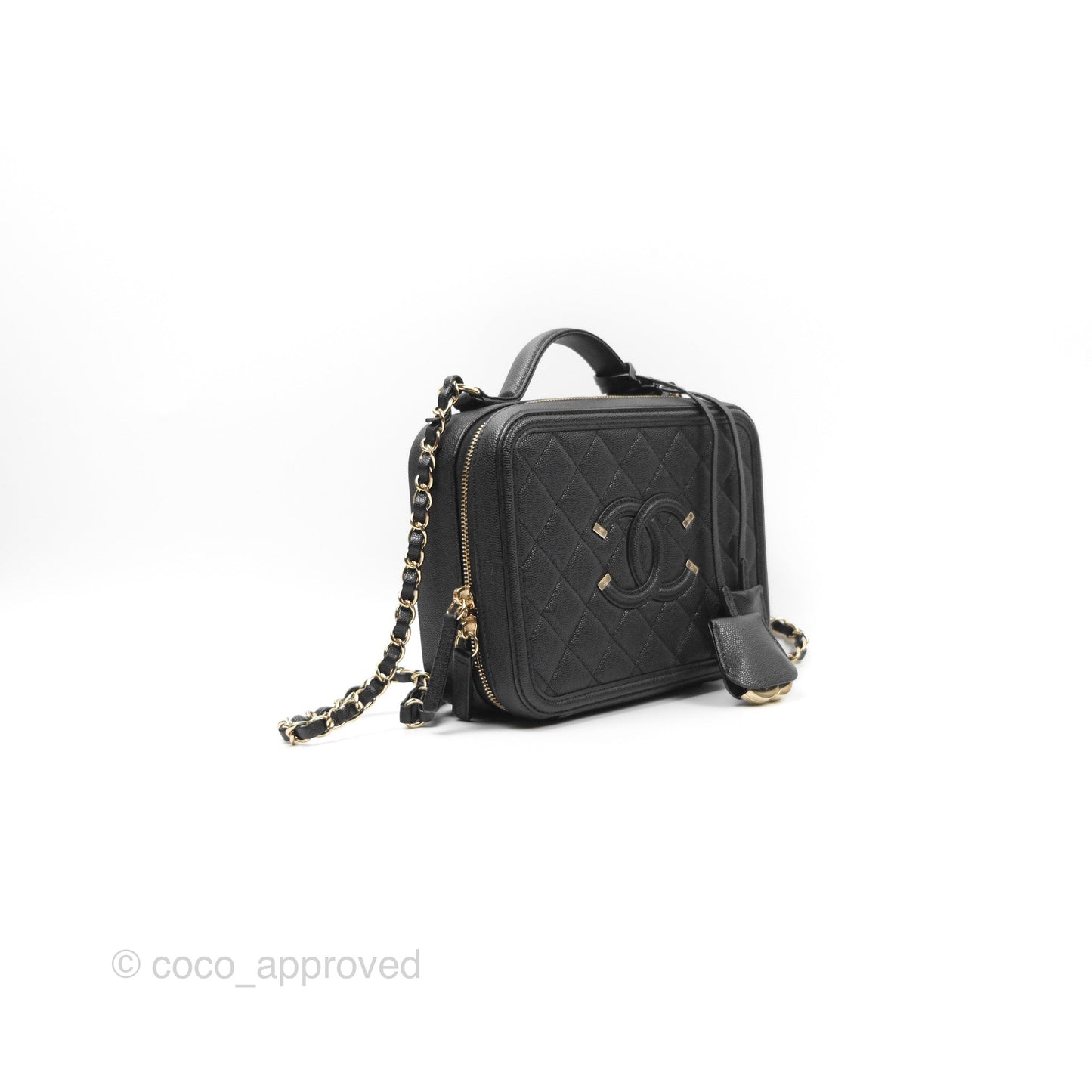Chanel Quilted Medium CC Filigree Vanity Case Black Caviar Gold Hardware