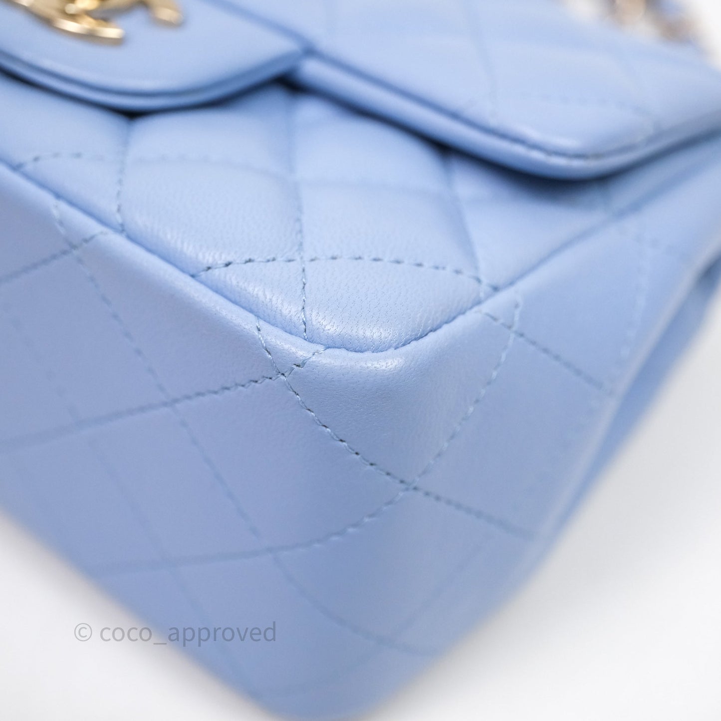 Chanel Mini Square Quilted Sky Blue Lambskin Gold Hardware