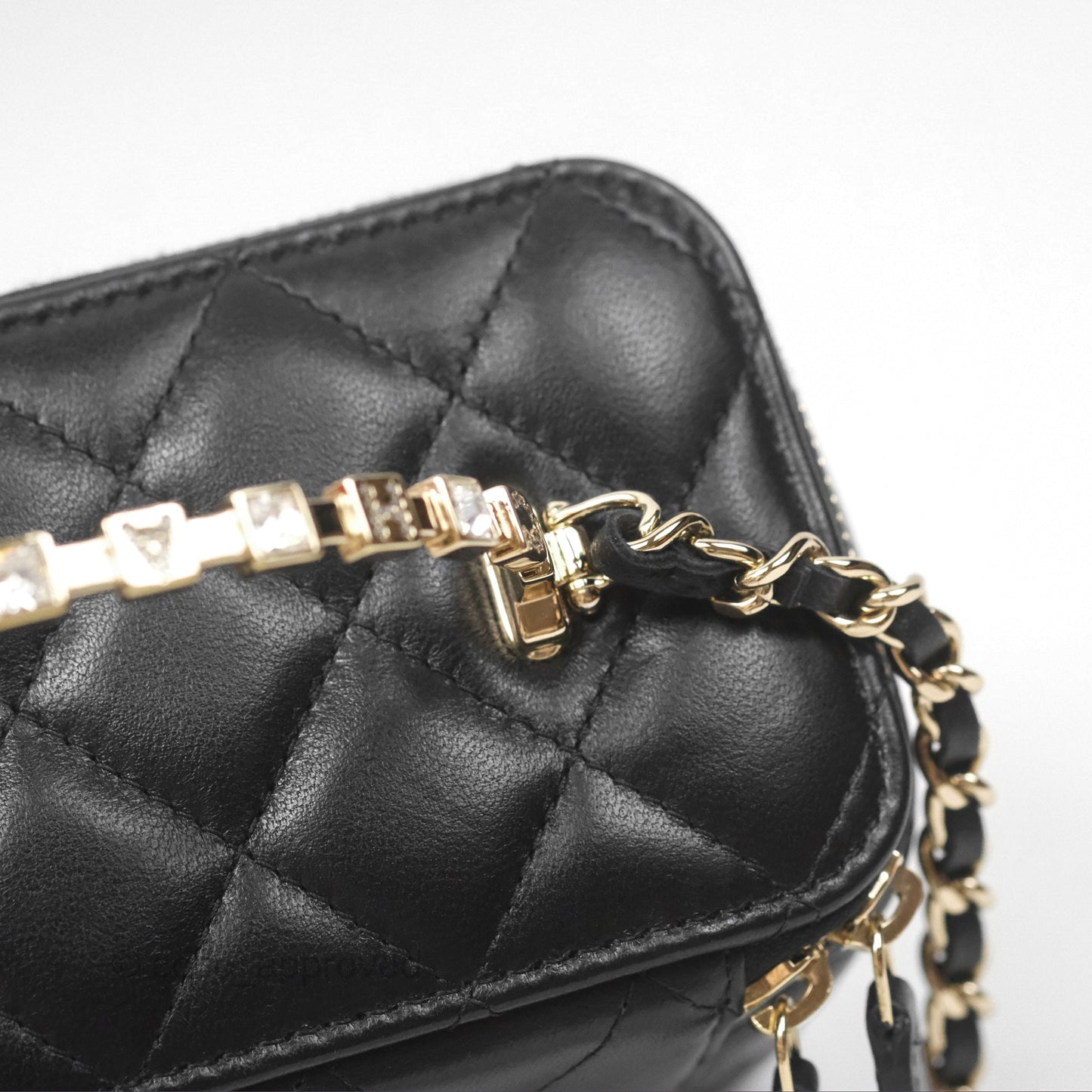 Chanel Vanity Rectangular Top Handle Black Lambskin Gold Hardware