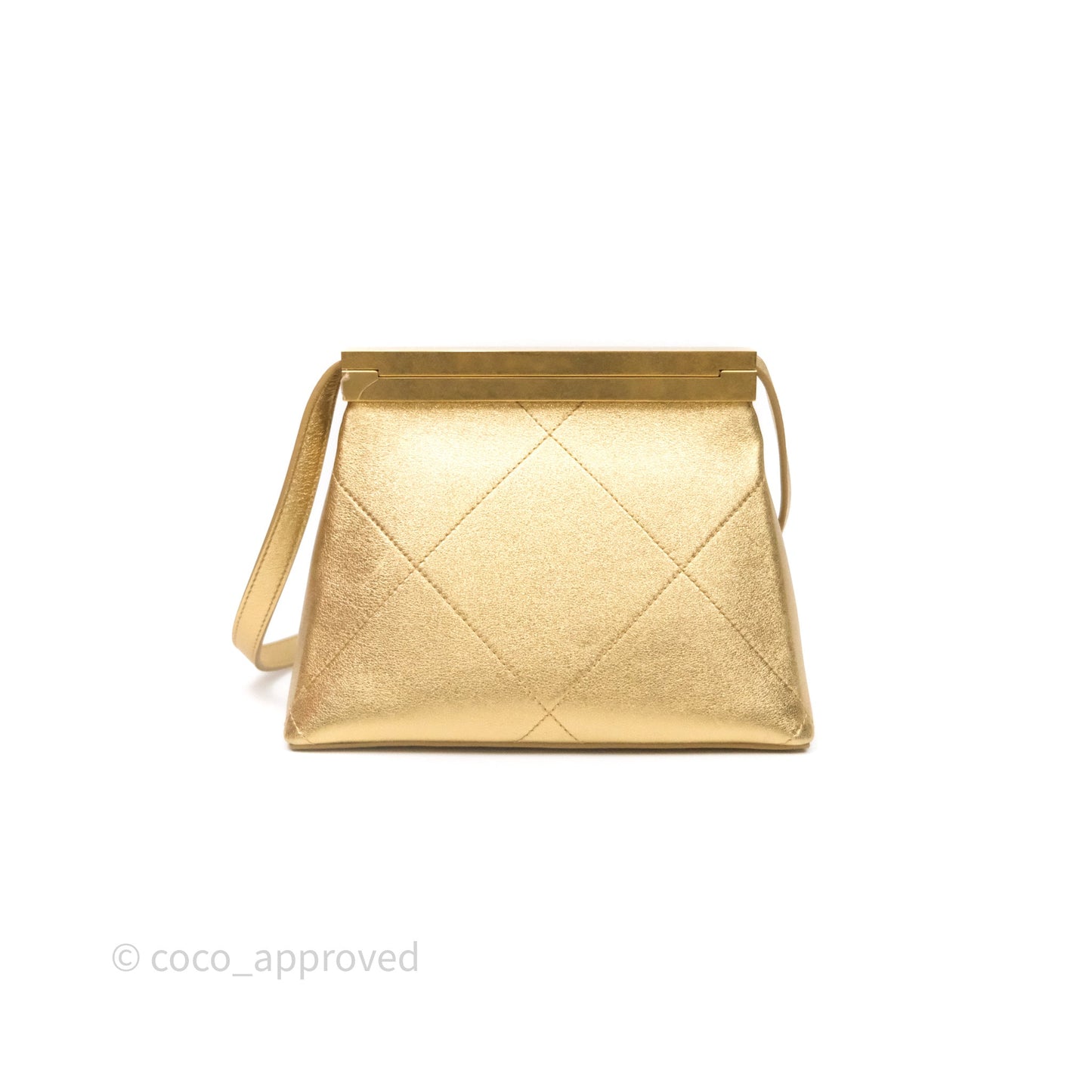 Chanel Calfskin Kiss Lock Frame Gold Bag