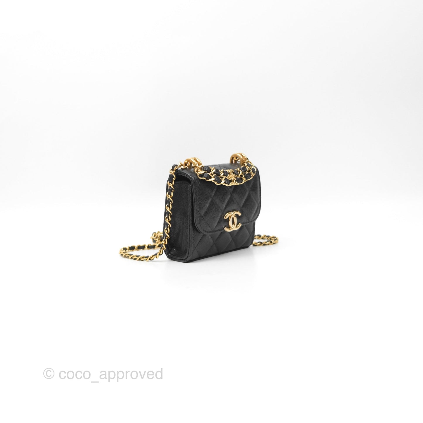 Chanel Coco First Mini Clutch On Chain Black Caviar Gold Hardware 22K