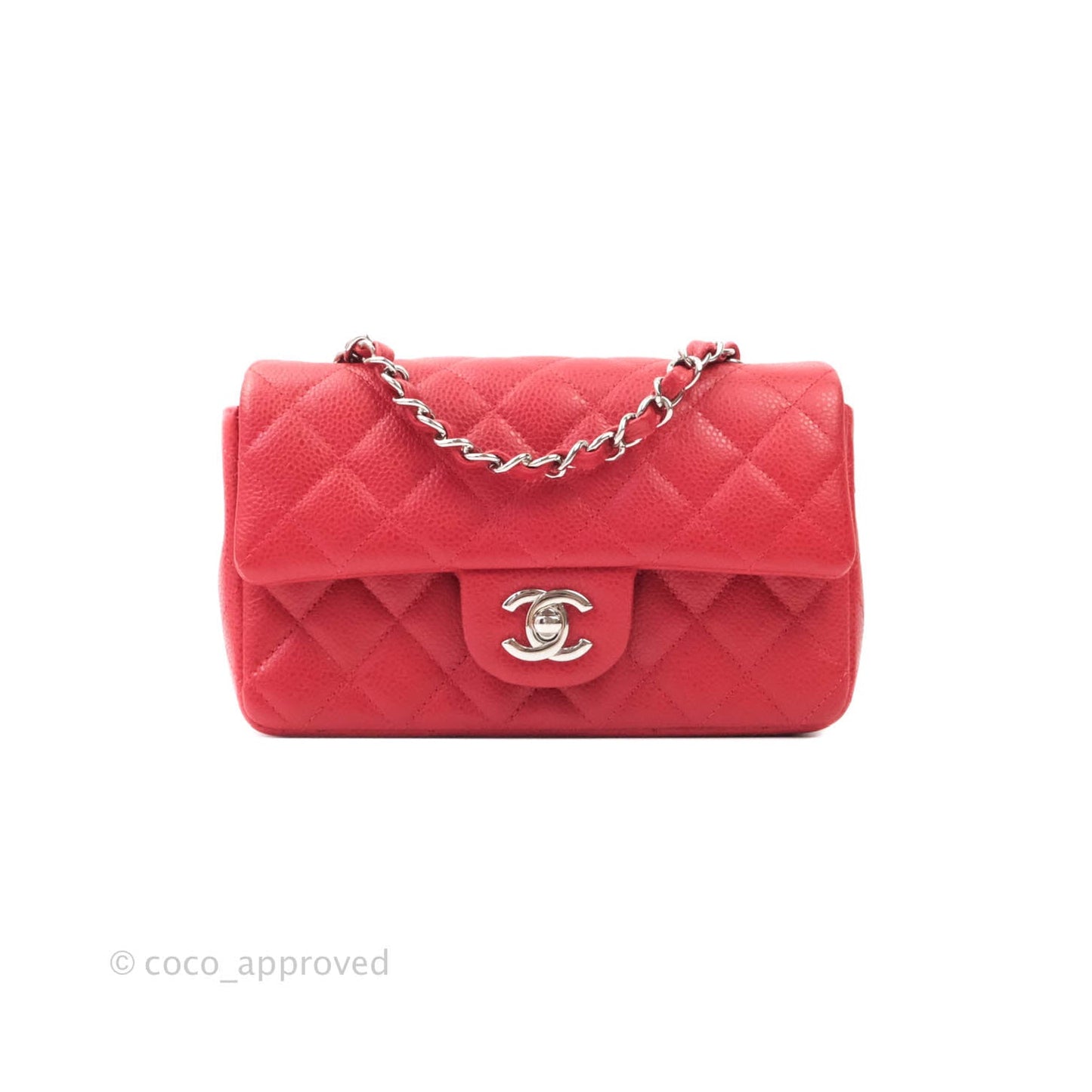 Chanel Classic Quilted Mini Rectangular Flap Red Caviar Silver Hardware