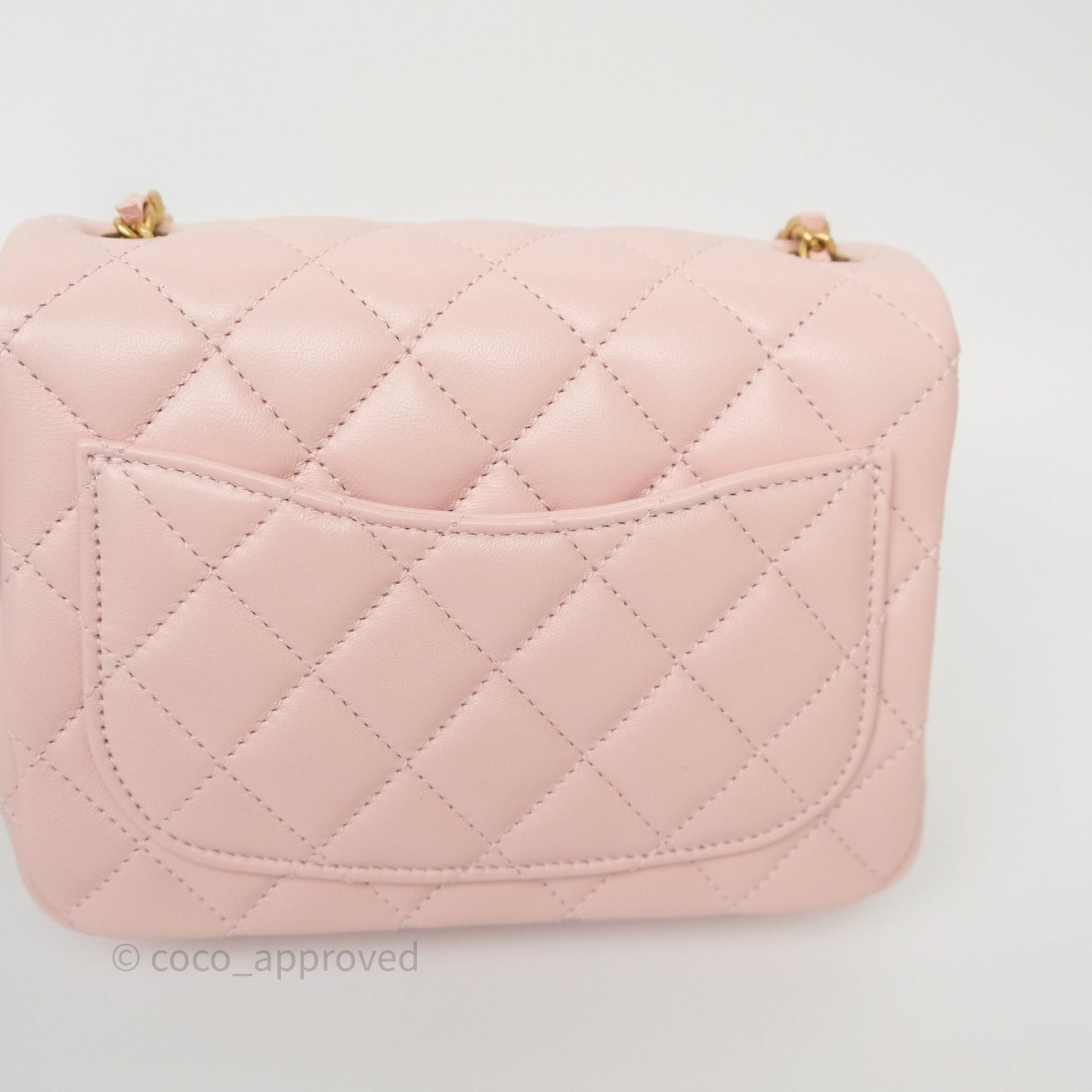 Chanel Pearl Crush Mini Square Quilted Light Pink Lambskin Aged Gold Hardware