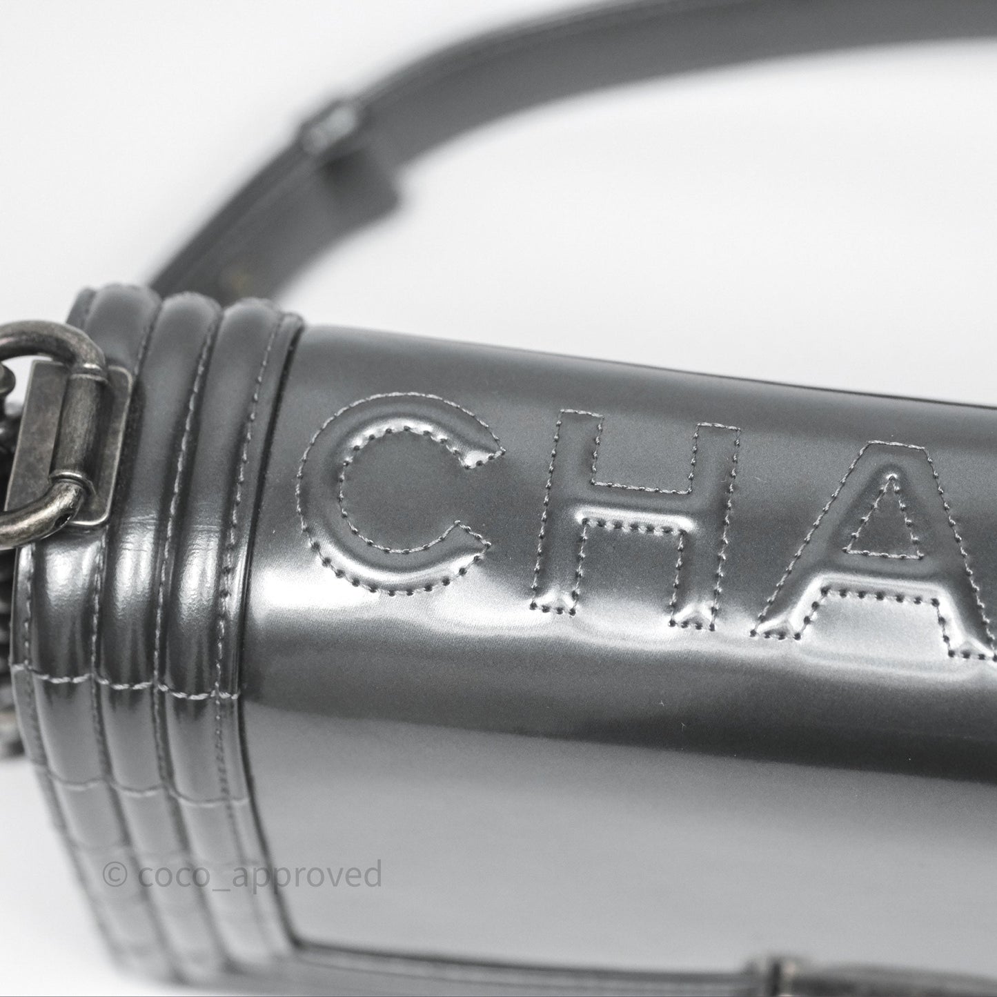 Chanel Medium Boy Metallic Dark Grey Iridescent Glazed Calfskin Ruthenium Hardware