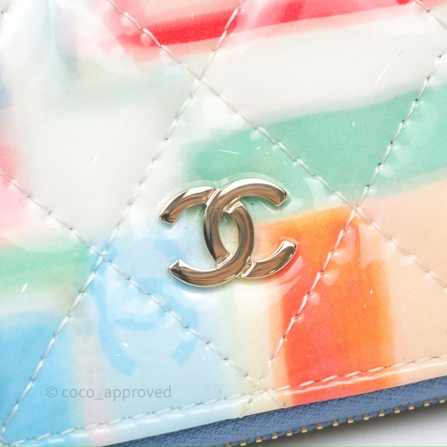 Chanel Printed Quilted Zip Coin Purse Patent Calfskin Multicolor
