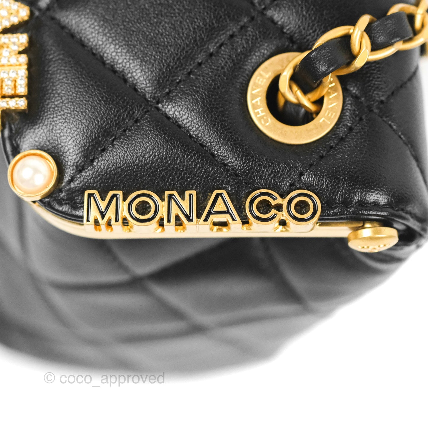 Chanel Logo Crystal Kiss-lock Vanity with Chain Black Lambskin 23C