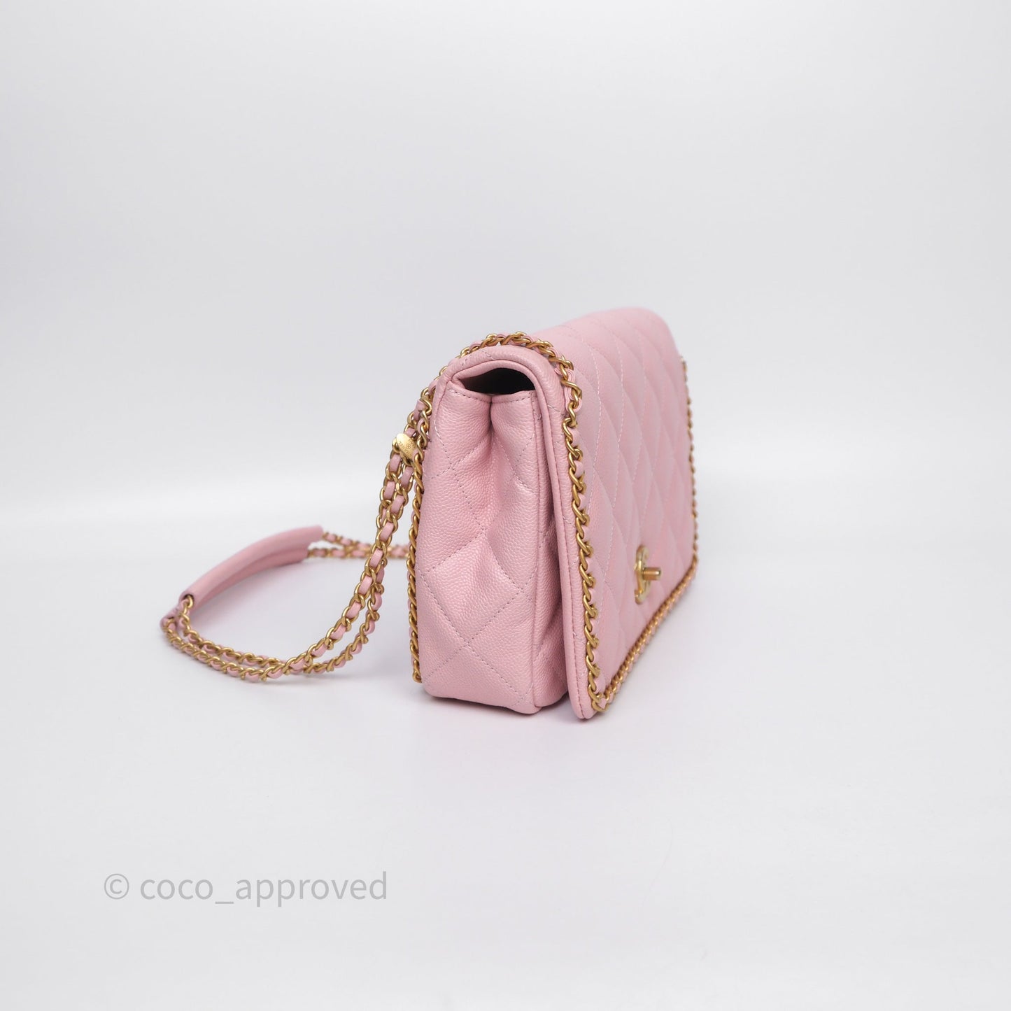 Chanel Chain Around Flap Bag Pink Caviar Aged Gold Hardware 22B