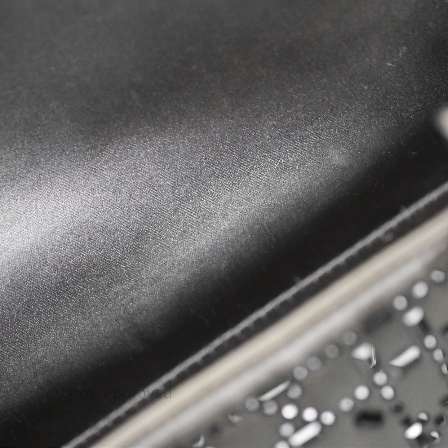 Christian Dior Mini Lady Dior Bag Grey Strass Cannage Satin Silver Hardware