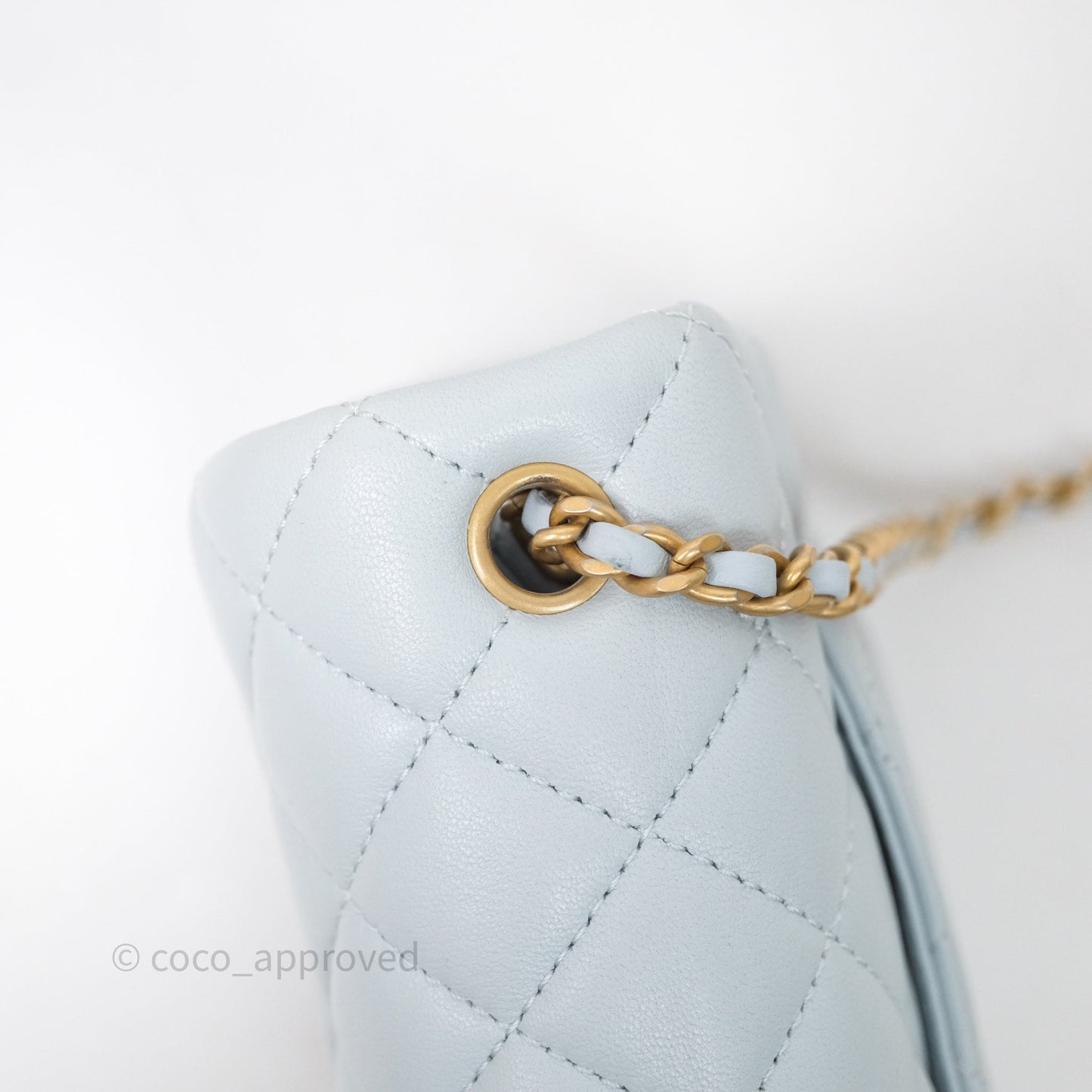 Chanel Pearl Crush Mini Rectangular Light Blue Lambskin Aged Gold Hardware