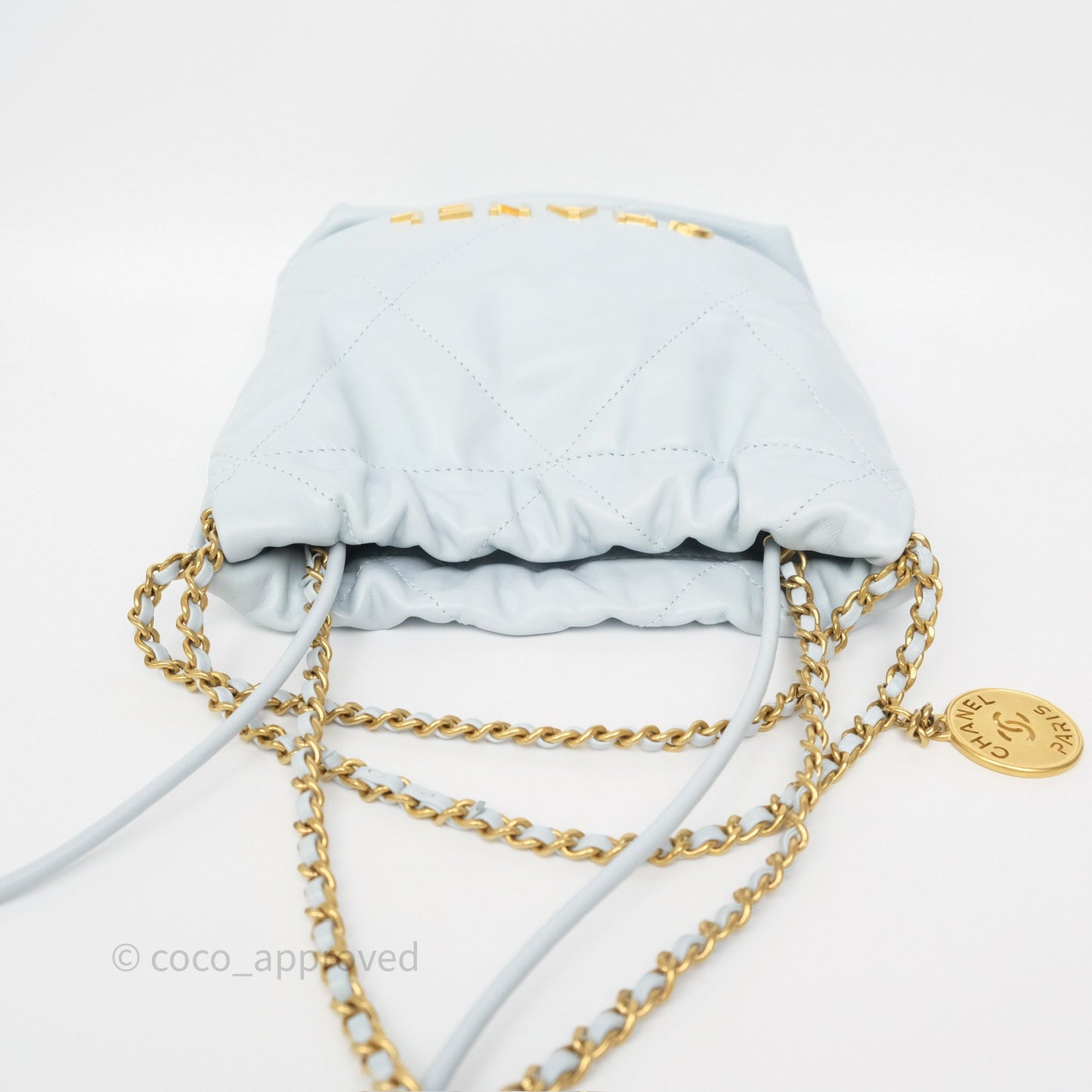 Chanel 22 Mini Bag Light Blue Shiny Crumpled Calfskin