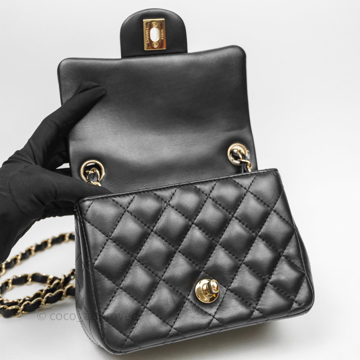 Chanel Mini Square Quilted Black Lambskin Gold Hardware