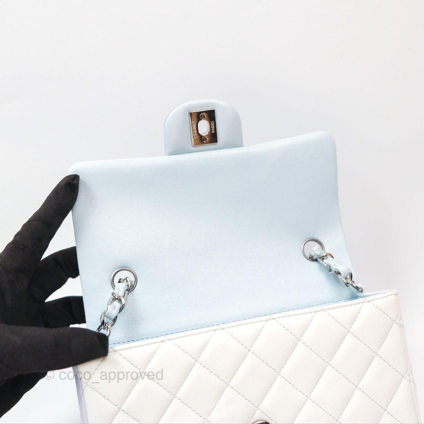 Chanel Quilted Mini Rectangular Flap Ombre Light Blue/Light Purple/White Iridescent Silver Hardware 21K
