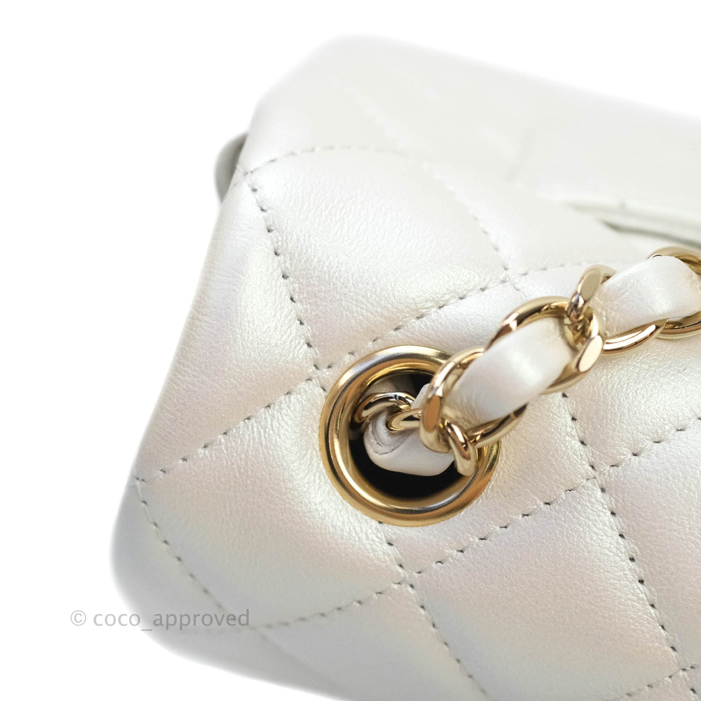 Chanel Quilted Mini Rectangular Iridescent White Lambskin Gold Hardware