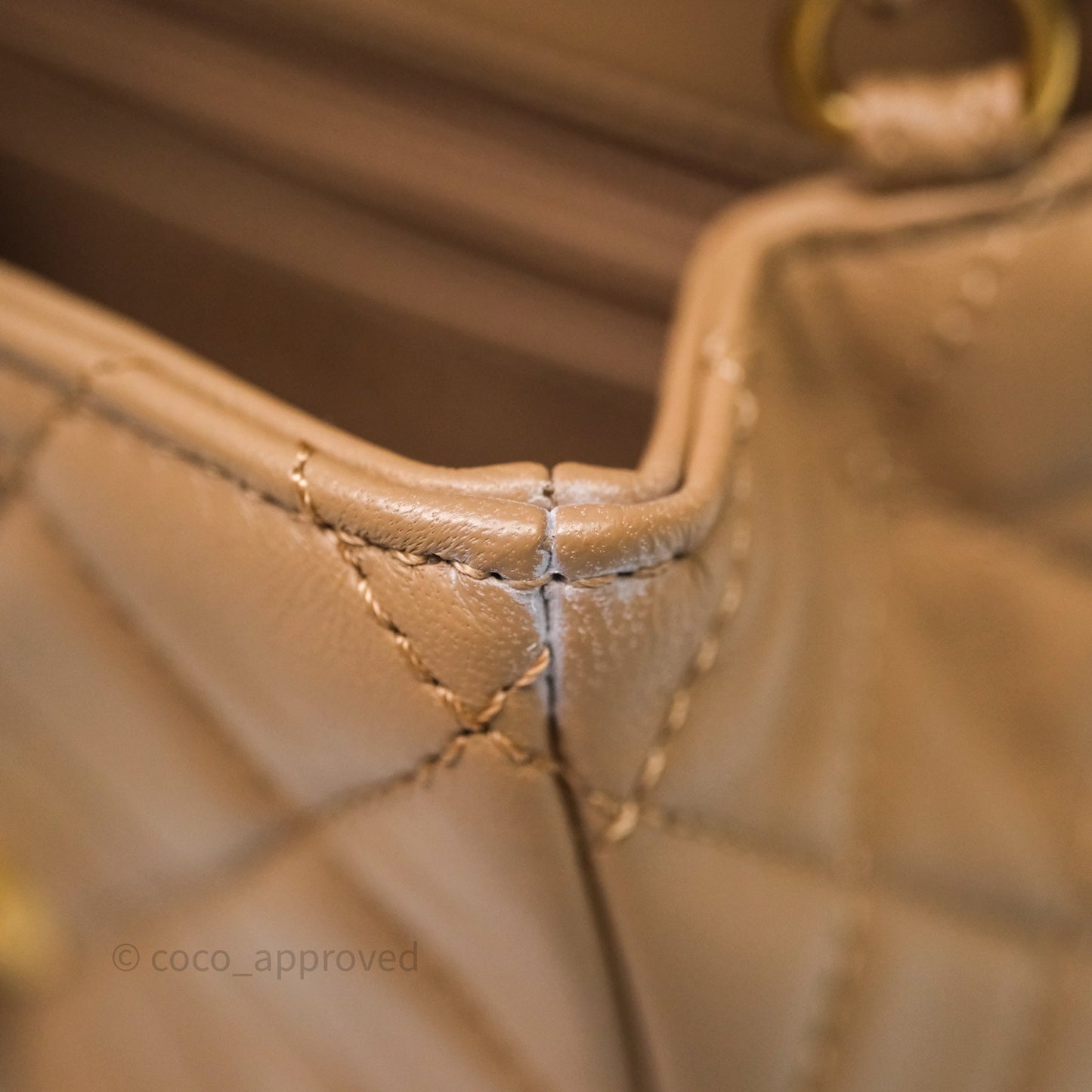 Chanel Pearl Crush Mini Square Quilted Beige Lambskin Aged Gold Hardware