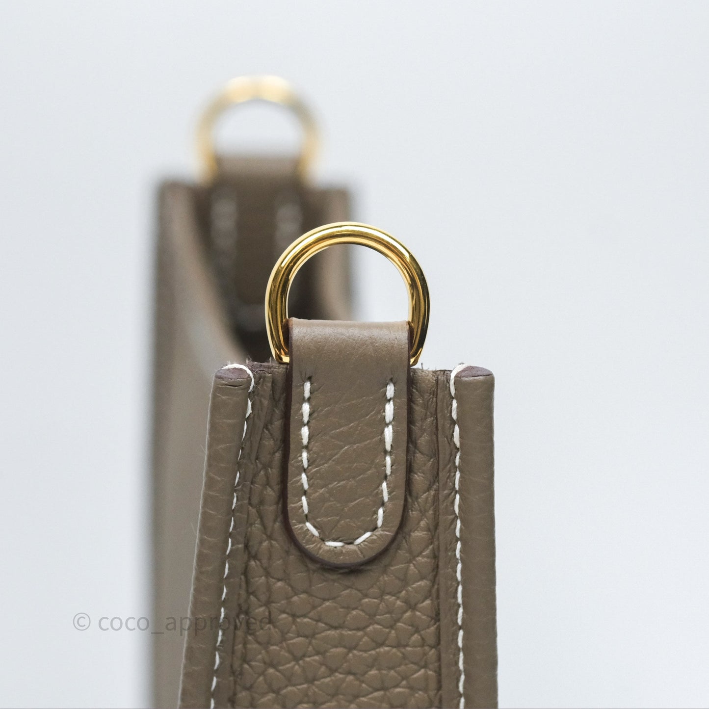 Hermès Mini Evelyne 16 Etoupe 18 Clemence Gold Hardware with Bleu Indigo Strap