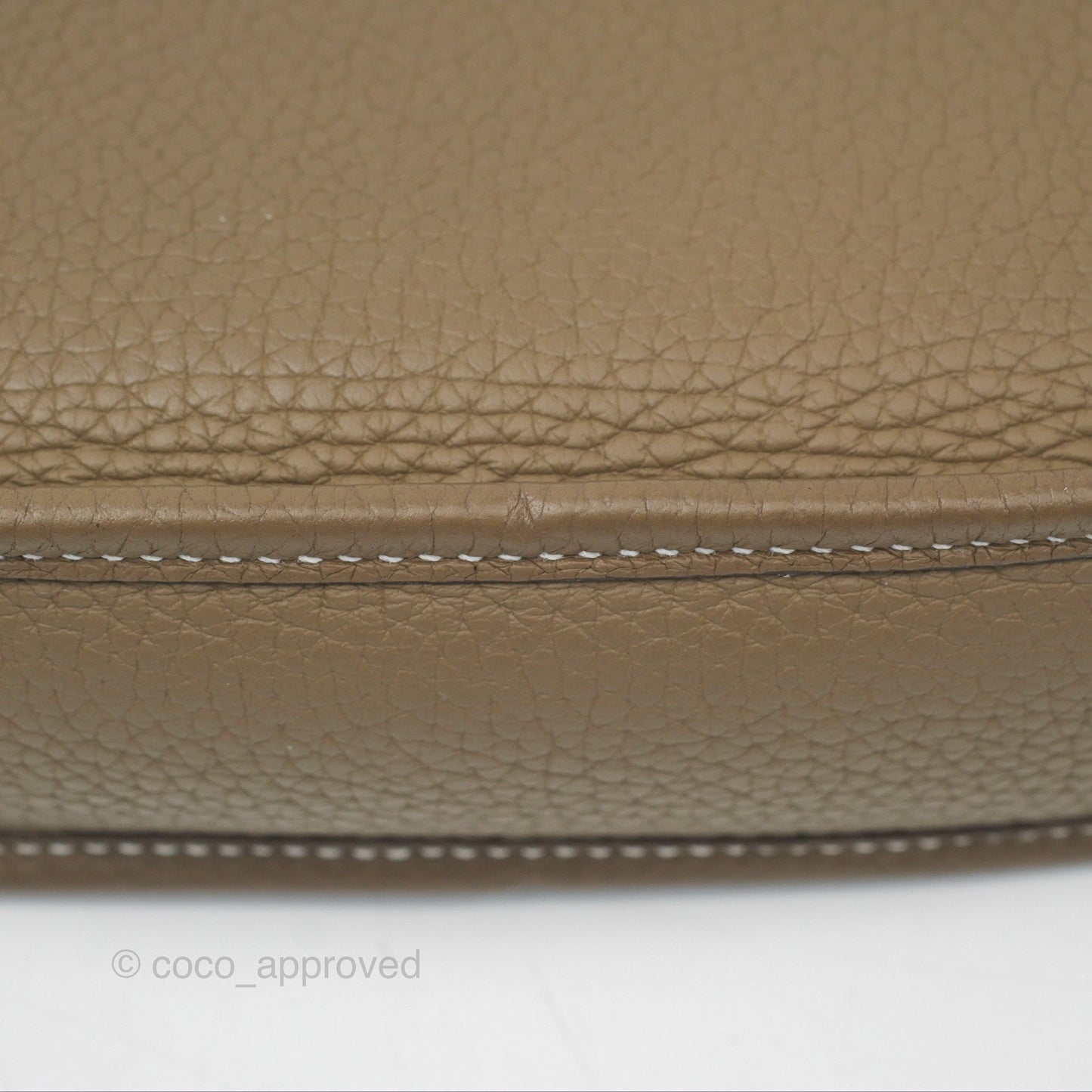 Hermès Mini Evelyne Etoupe Clemence Palladium Hardware with Bleu Indigo Strap