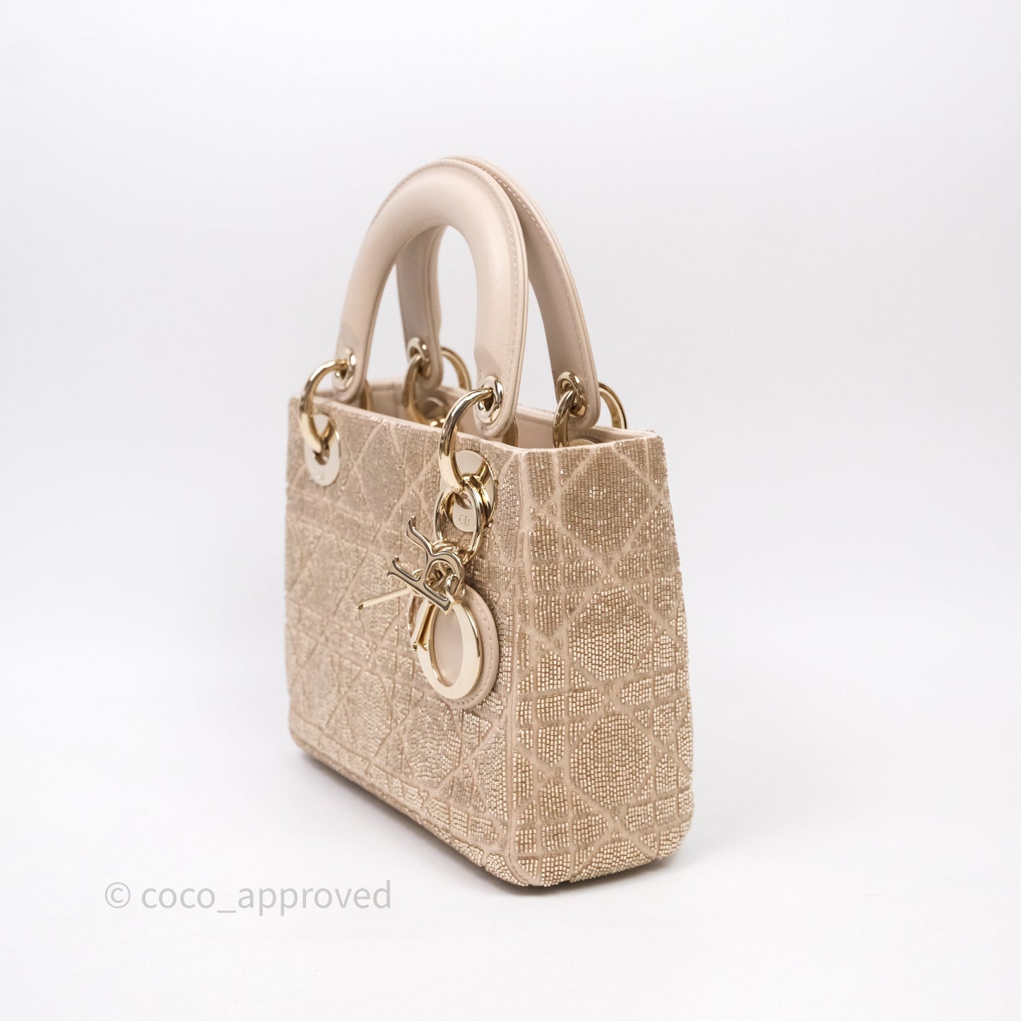 Christian Dior Mini Dior Caramel Beige Microbead-Embroidered Cotton with Cannage Motif