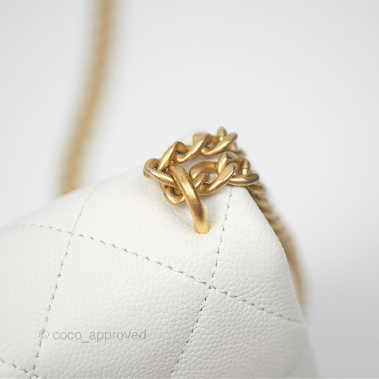 Chanel Mini Flap Bag Heart Adjustable Chain White Caviar Aged Gold Hardware