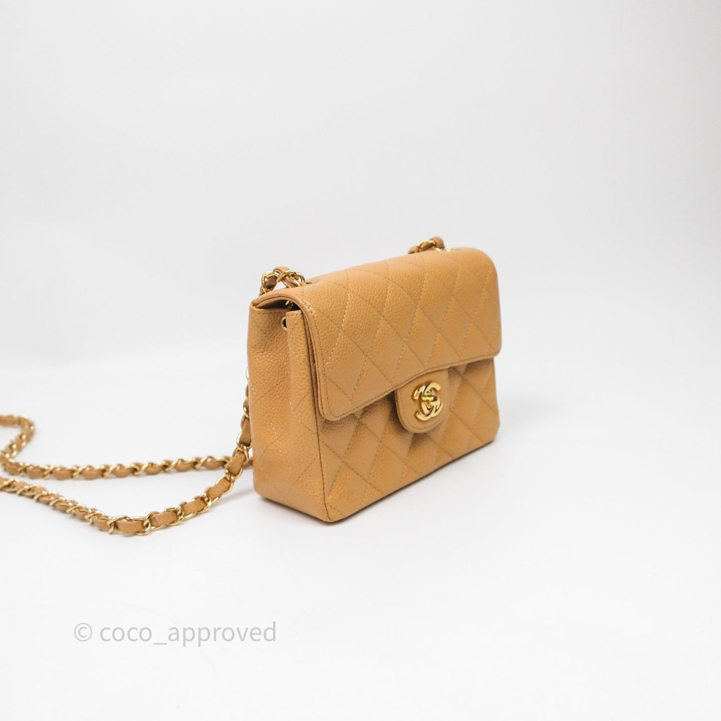 Chanel Vintage Mini Square Beige Caviar Gold Hardware
