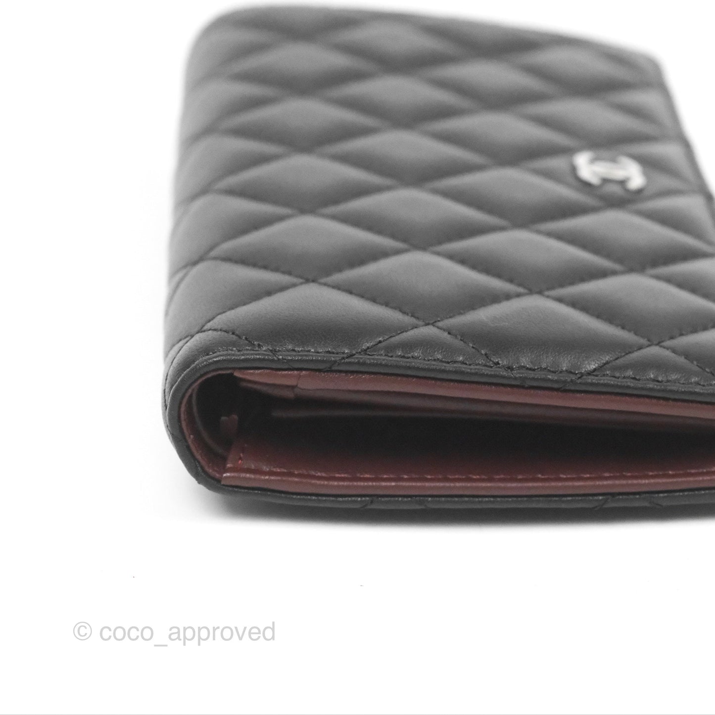 Chanel Classic Quilted Long Wallet Black Lambskin Silver Hardware