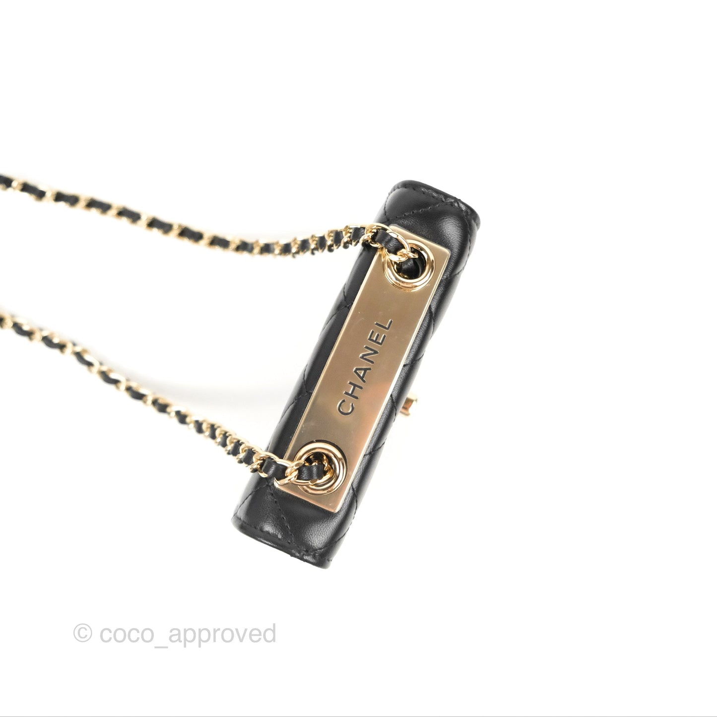 Chanel Mini Quilted Trendy CC Card Holder With Chain Black Lambskin Gold Hardware