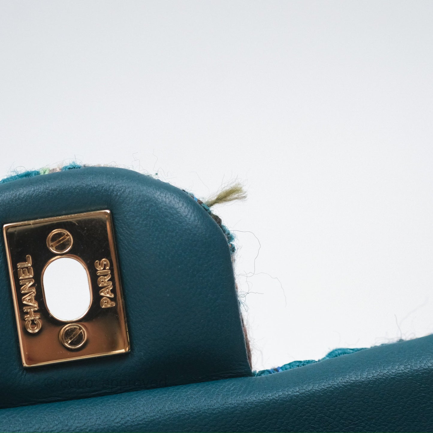 Chanel Mini Rectangular Flap Teal Tweed Gold Hardware