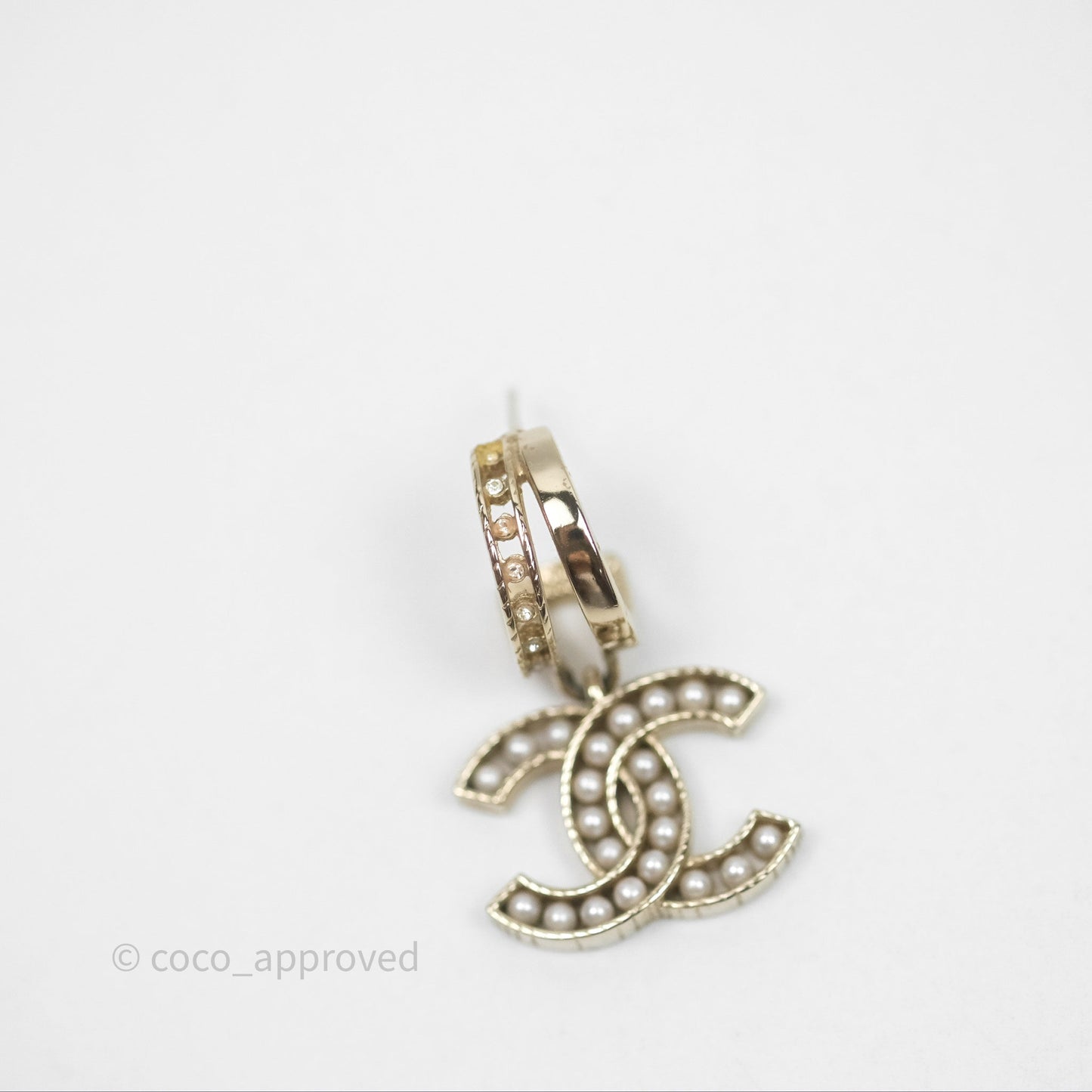 Chanel Pearl CC Crystal Double Hoop Earrings Gold Tone 21B