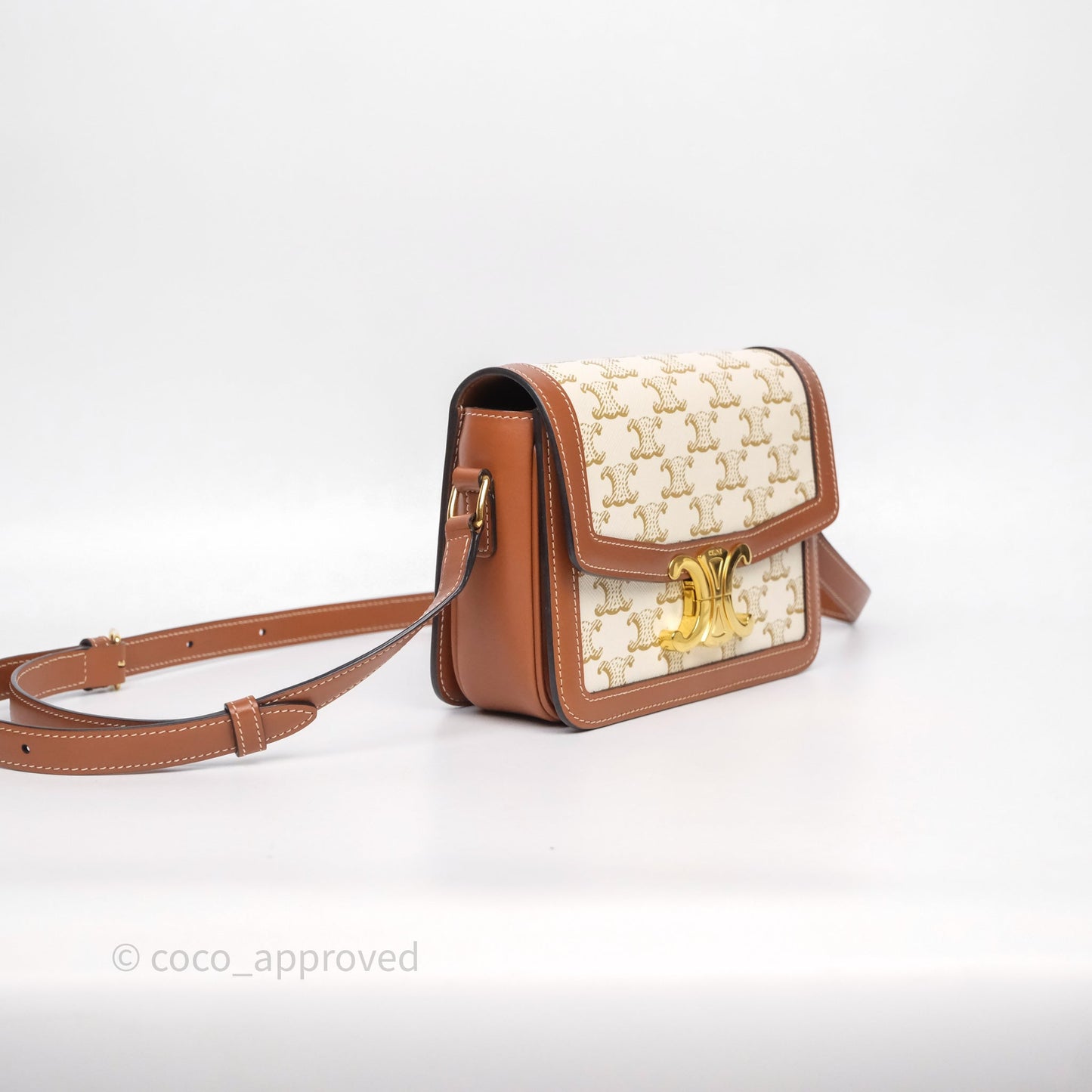 Celine Teen Triomphe Bag Triomphe Canvas Tan Calfskin