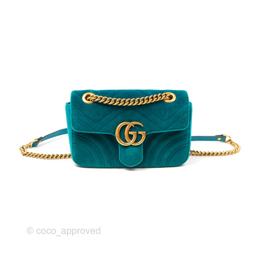 Gucci Mini Marmont Velvet Green Gold Hardware