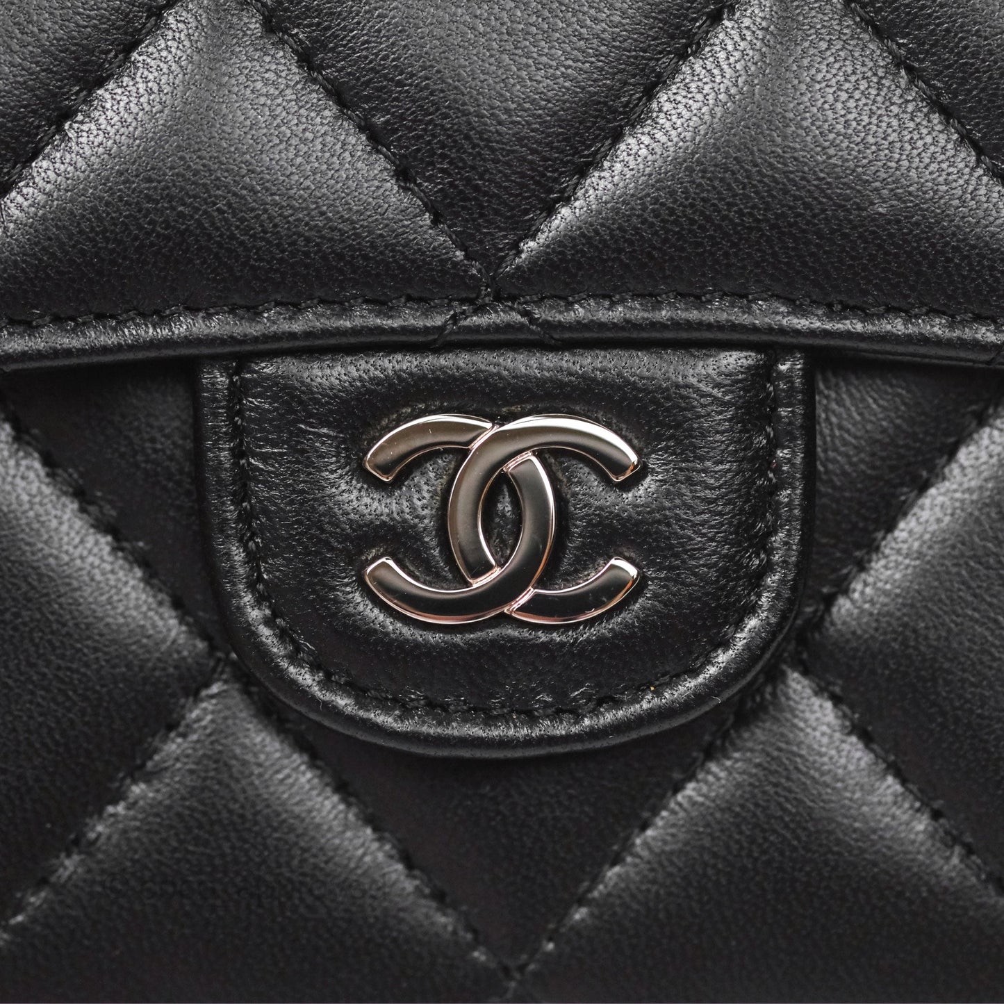 Chanel Classic Flap Coin Purse Black Lambskin Silver Hardware
