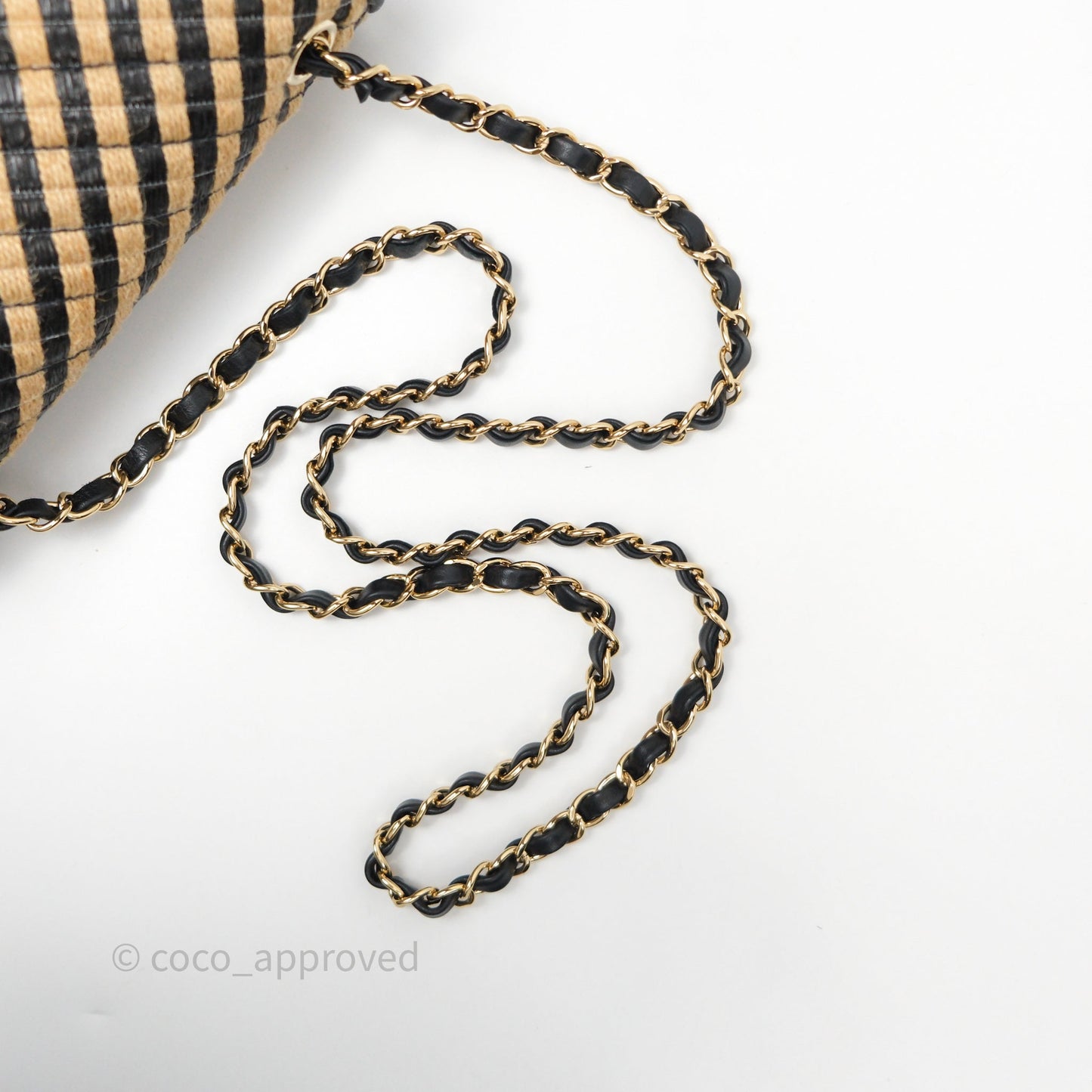 Chanel Quilted Mini Rectangular Flap Raffia Jute Thread Black & Beige Gold Hardware