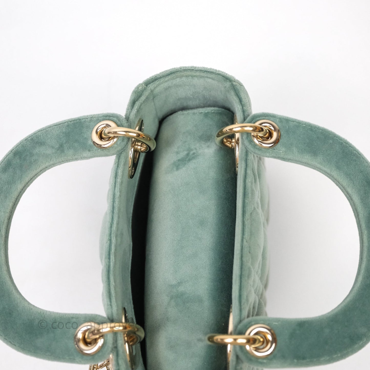 Christian Dior Mini Lady Dior Green Suede Cannage Gold Hardware