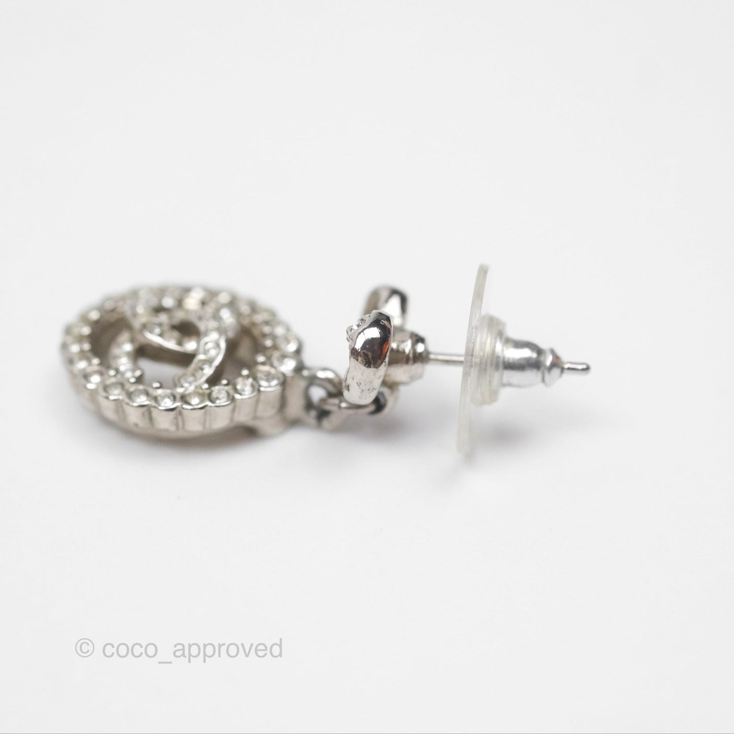 Chanel Crystal CC Bow Knot Drop Earrings Silver Tone 22B