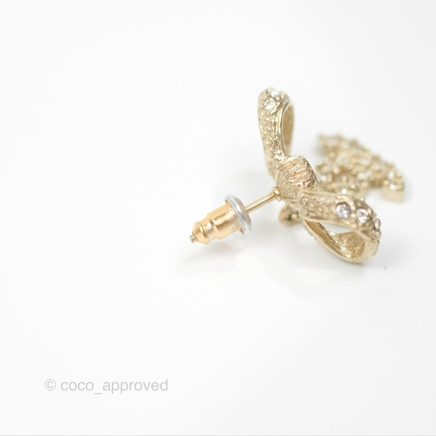 Chanel Crystal CC Bow Knot Earrings Gold Tone