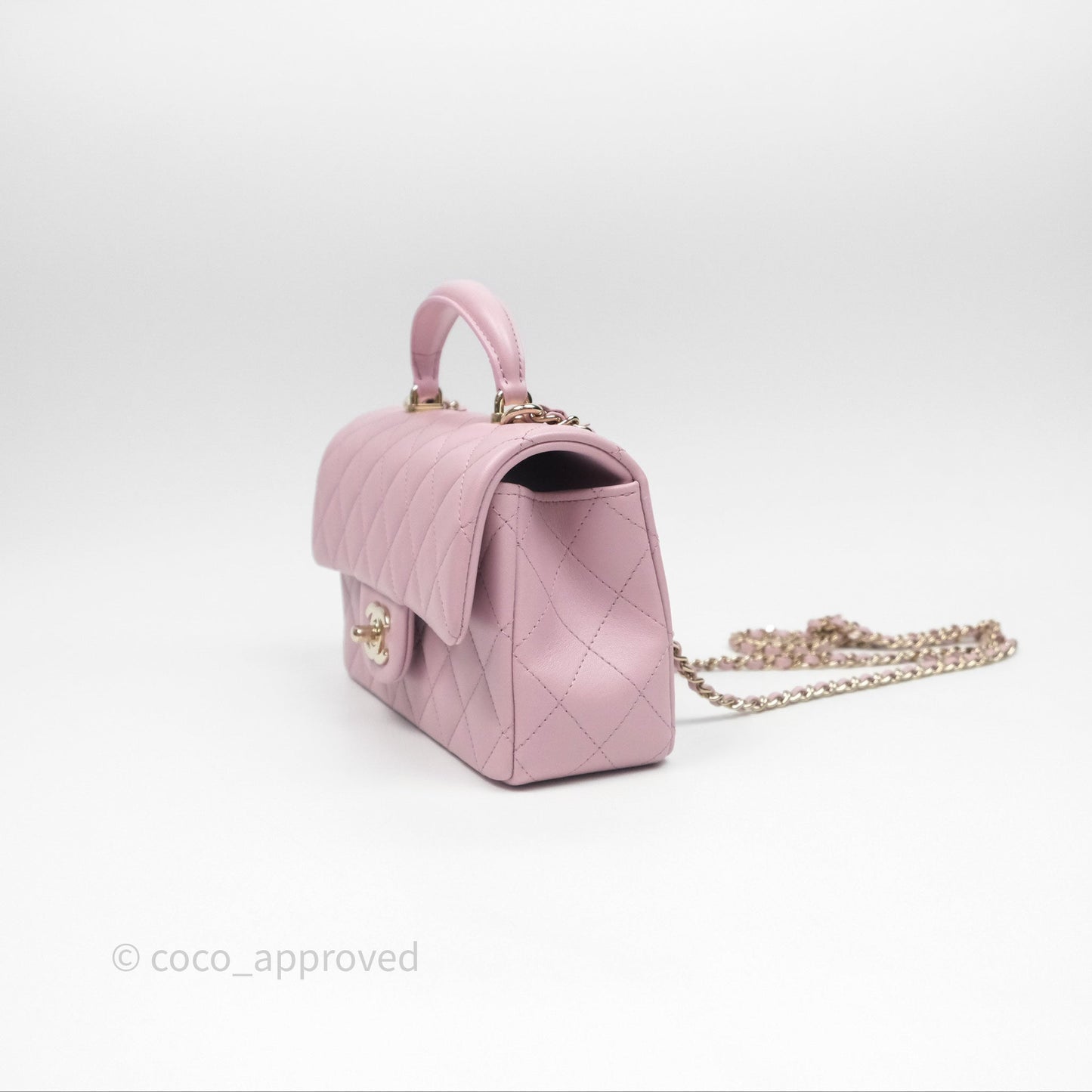 Chanel Top Handle Mini Rectangular Flap Pink Lambskin Gold Hardware
