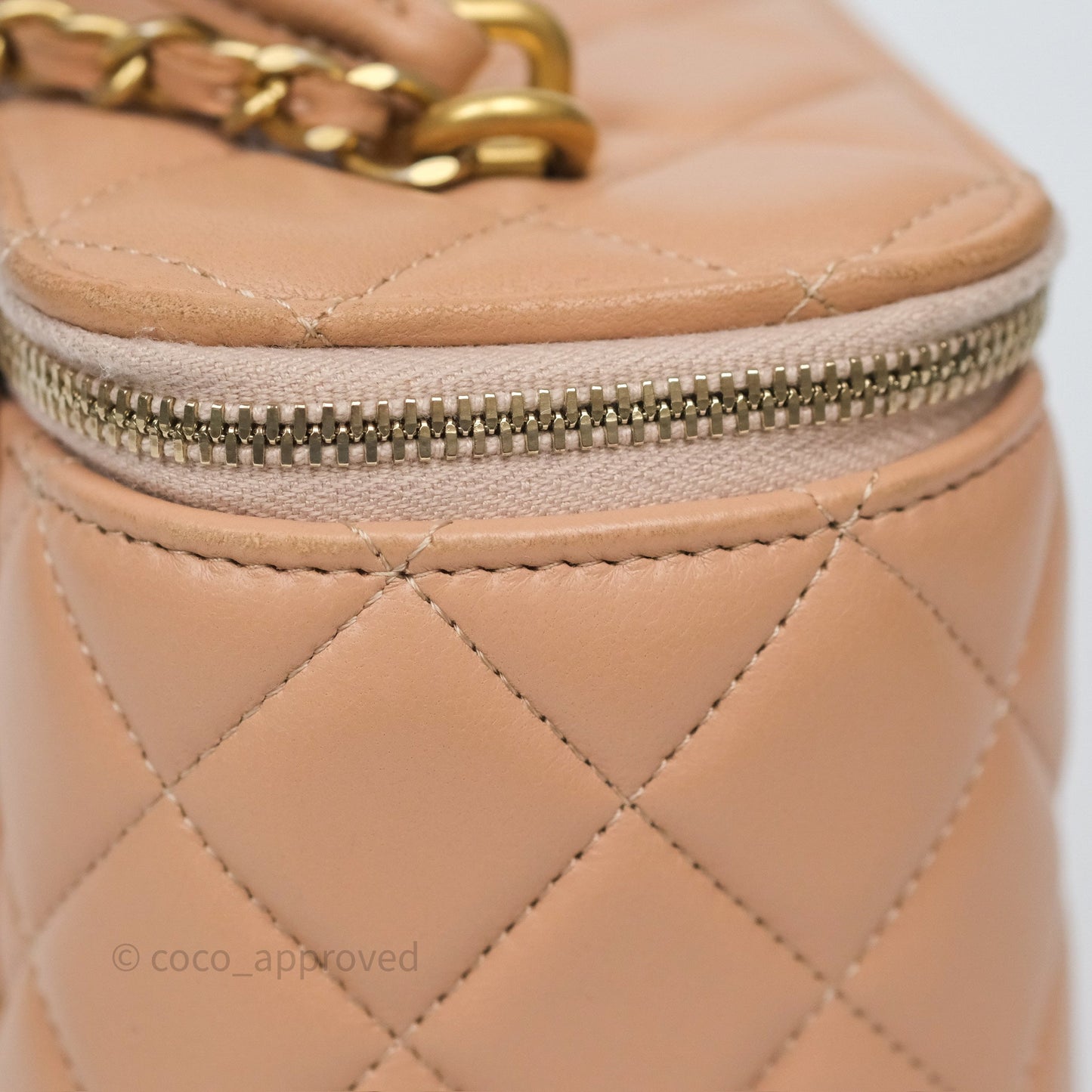 Chanel Top Handle Vanity with Chain Beige Lambskin Aged Gold Hardware