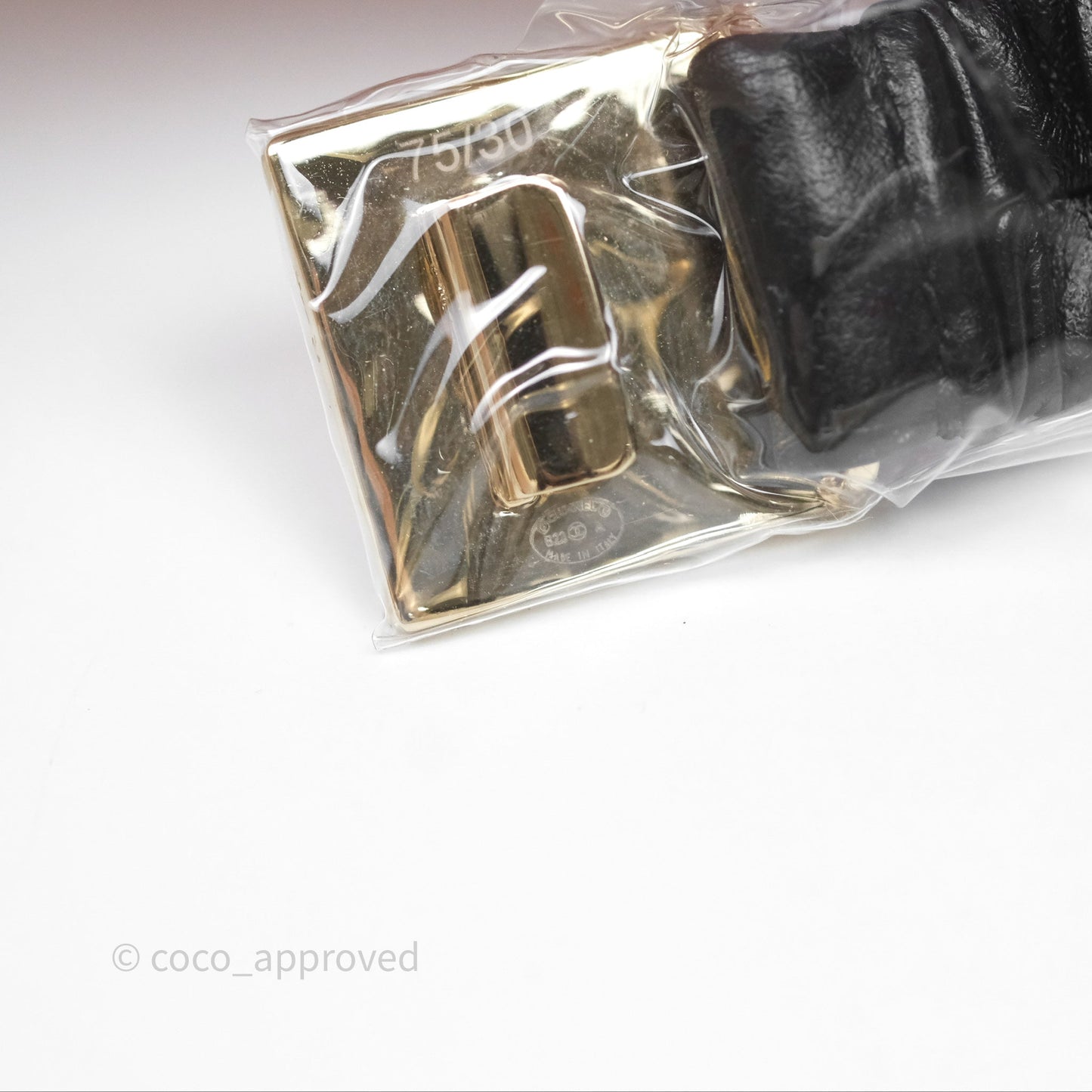 Chanel Square CC Ruched Belt Black Lambskin Gold Tone 22A