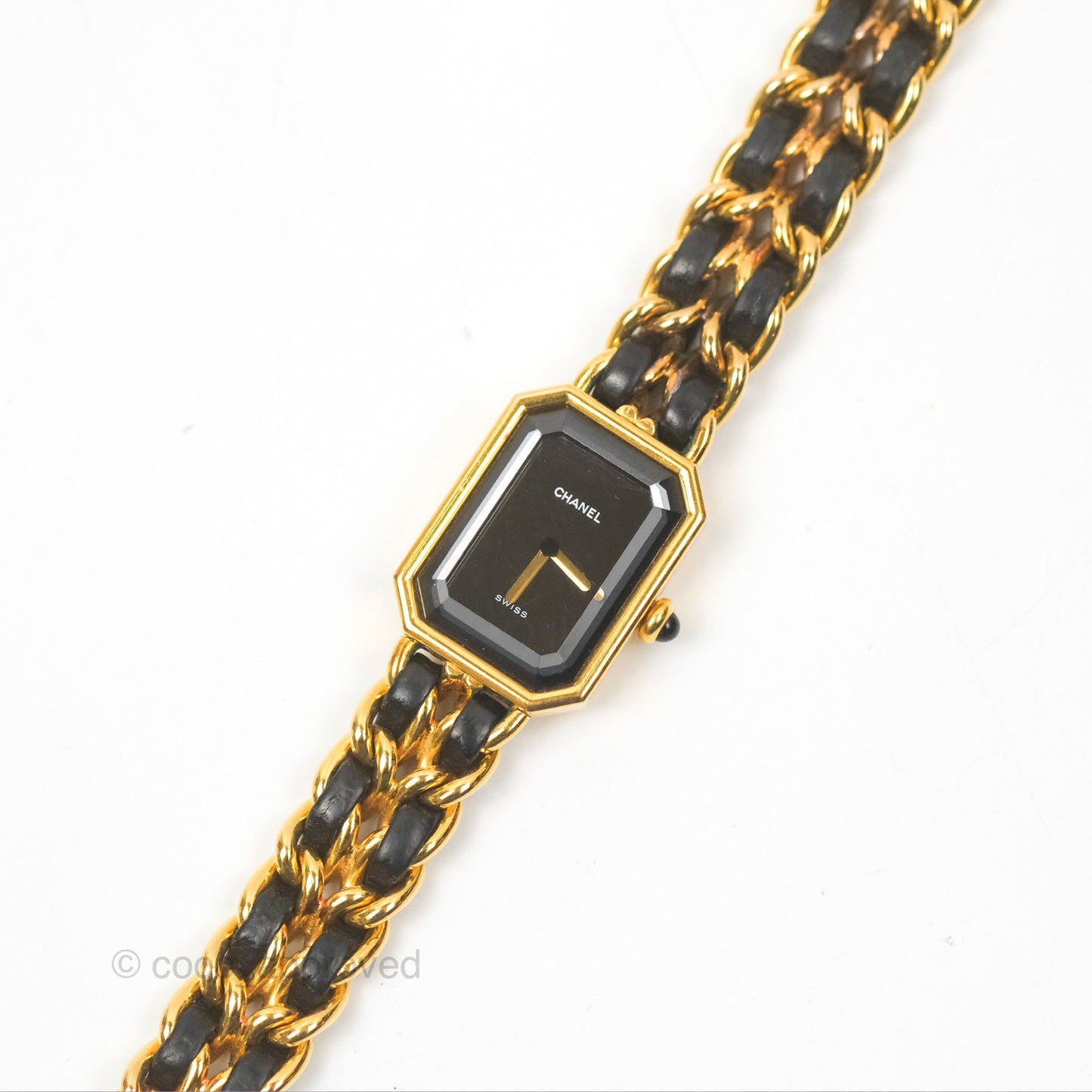 Chanel Vintage Première Watch Black Leather Gold Plated Size S
