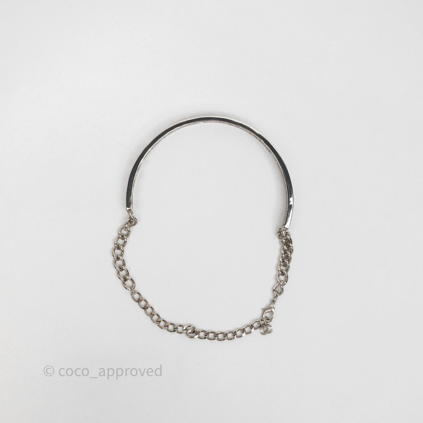 Chanel Crystal Logo Silver Chain Choker 22A