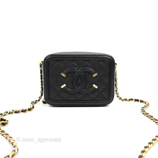 Chanel CC Filigree Vanity Clutch With Chain Caviar Black Aged Gold Hardware