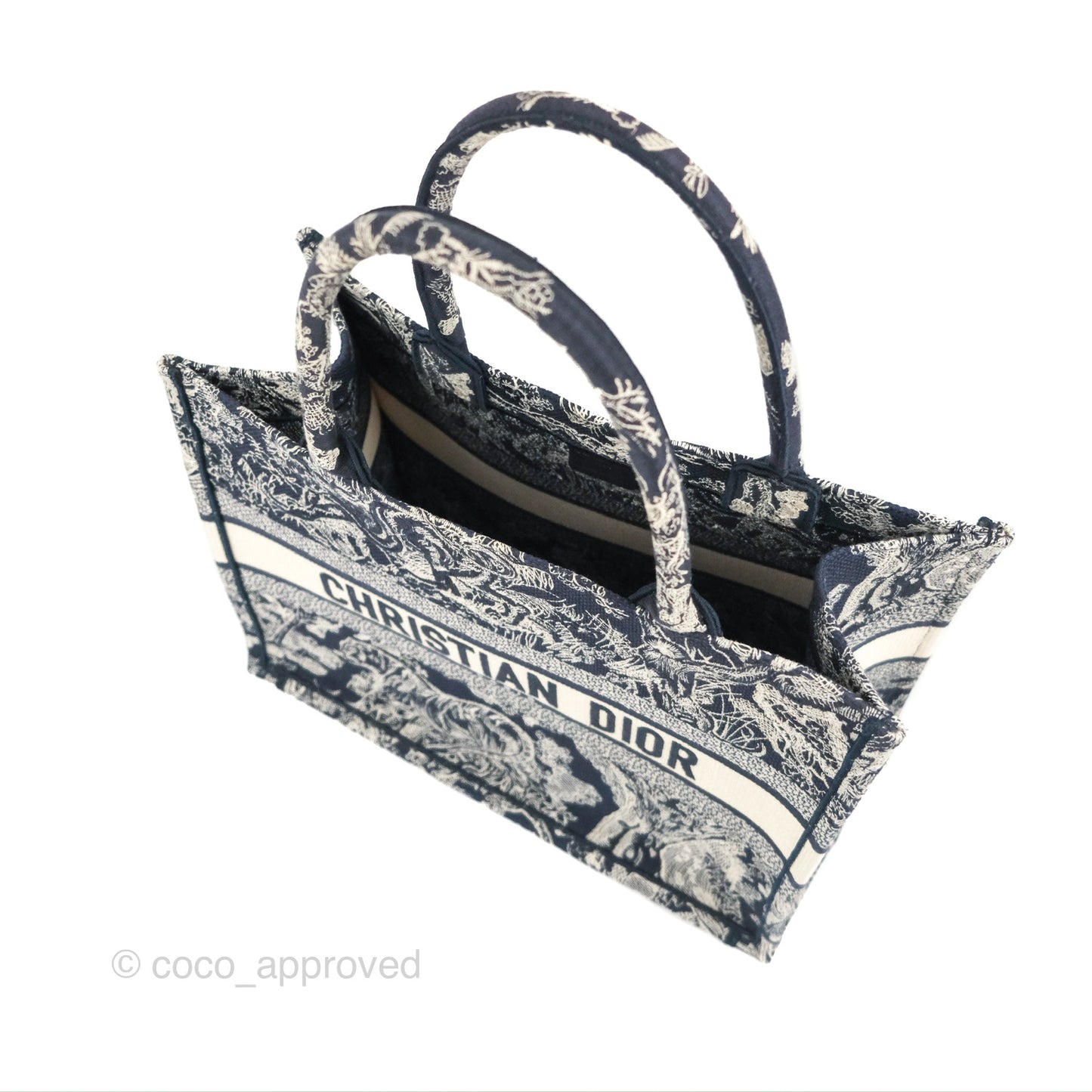 Christian Dior Embroidered Toile De Jouy Small Canvas Book Tote Navy