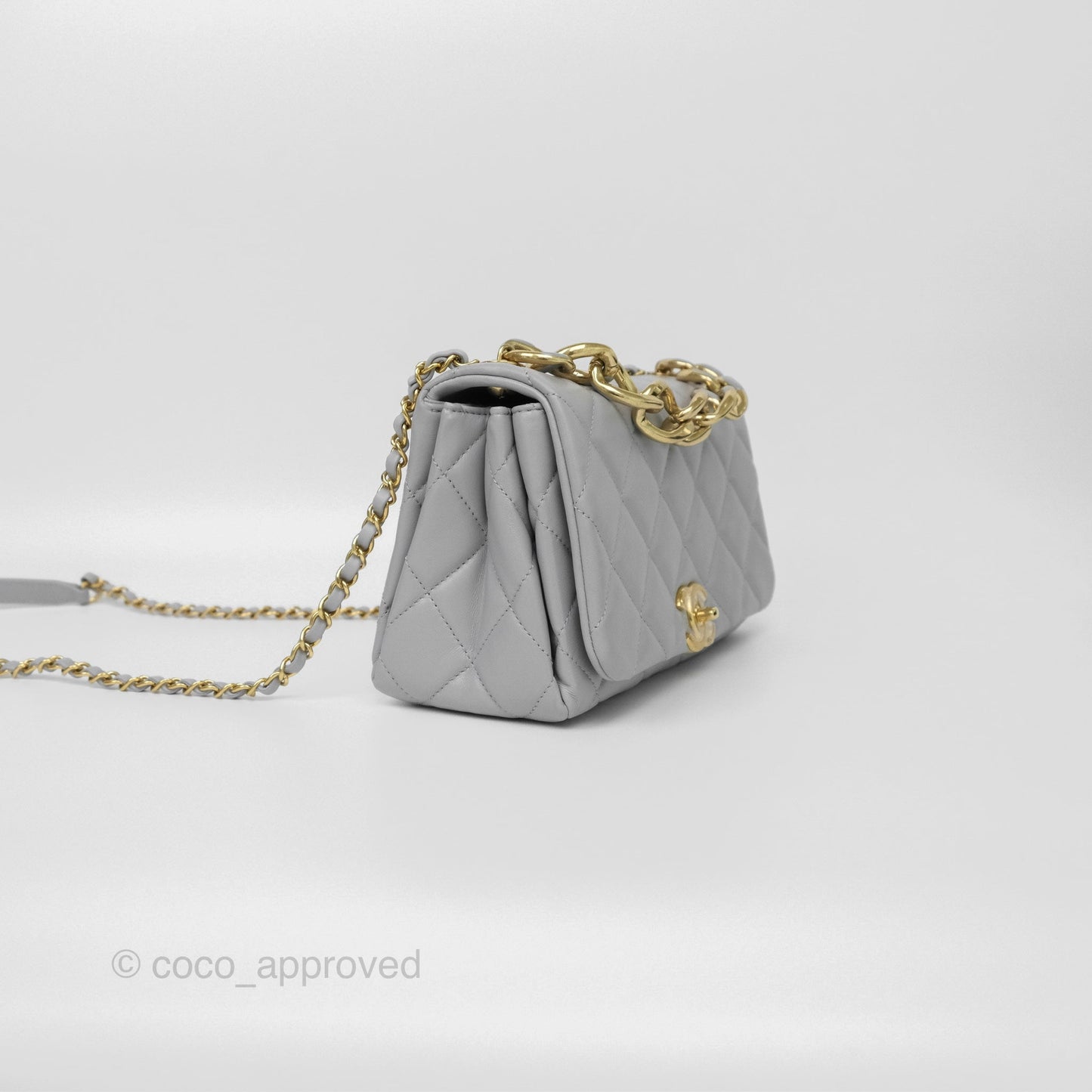 Chanel Medium Color Match Flap Grey Lambskin Aged Gold Hardware 22A
