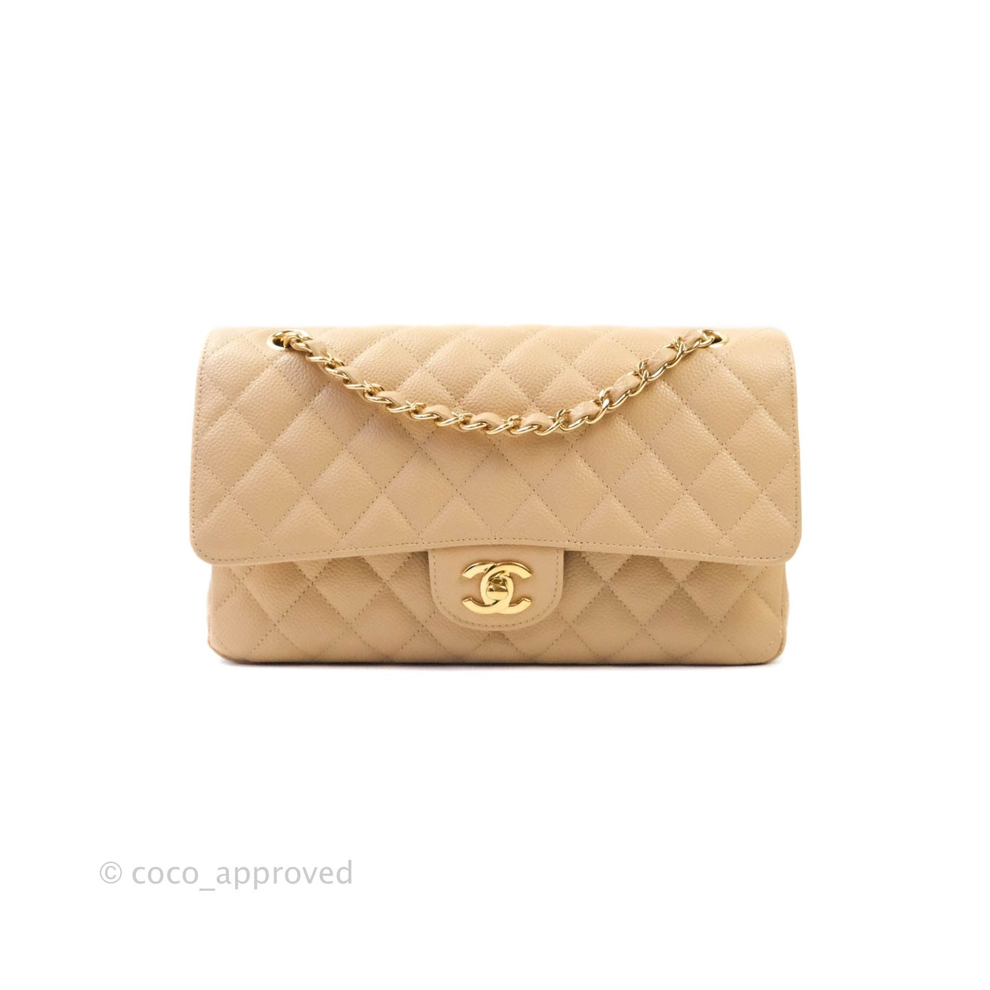 Chanel Classic M/L Medium Double Flap Beige Caviar Gold Hardware